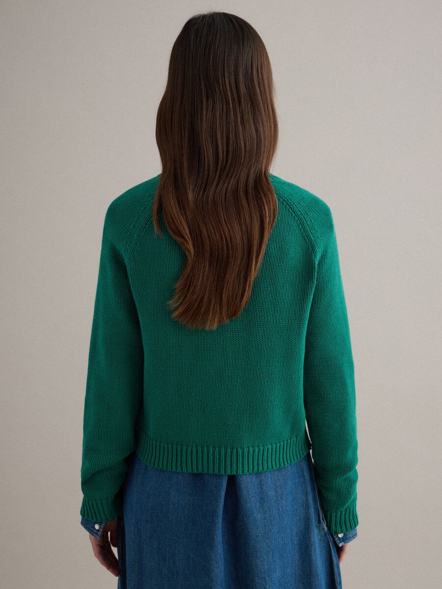 Pullover girocollo verde in puro cotone regular fit_2