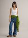 Green viscose and linen blend scarf with fringes_3