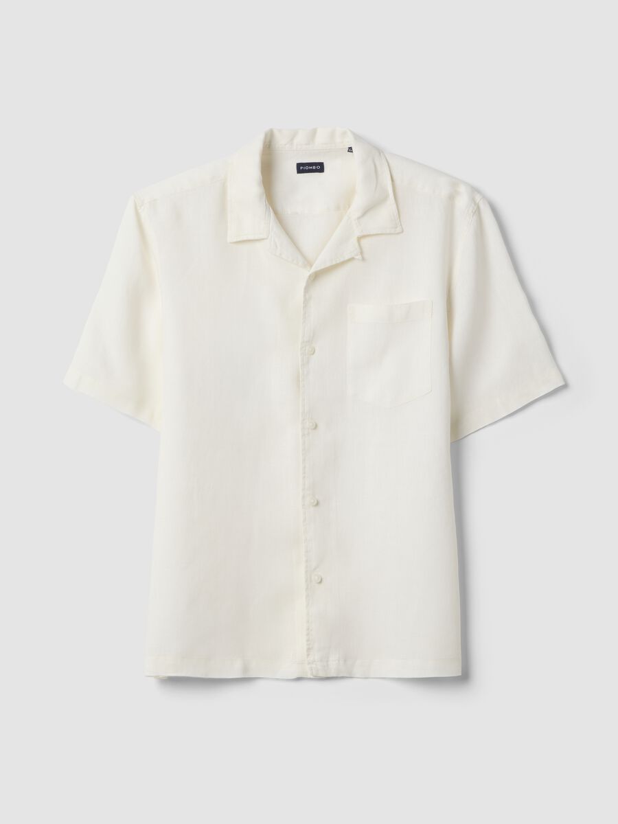 Camicia a maniche corte in puro lino bianca regular fit_4