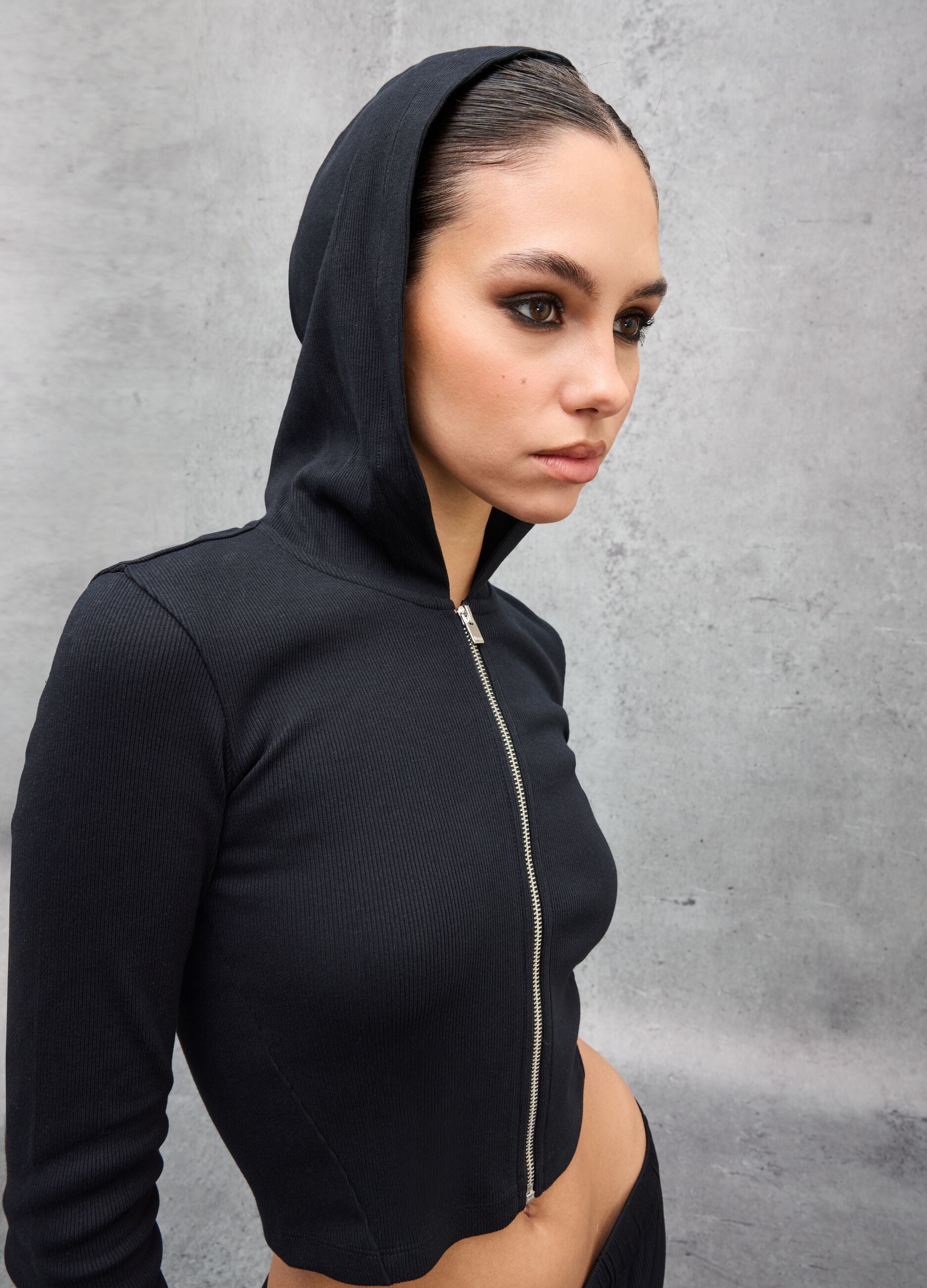 Ribbed Black Hoodie