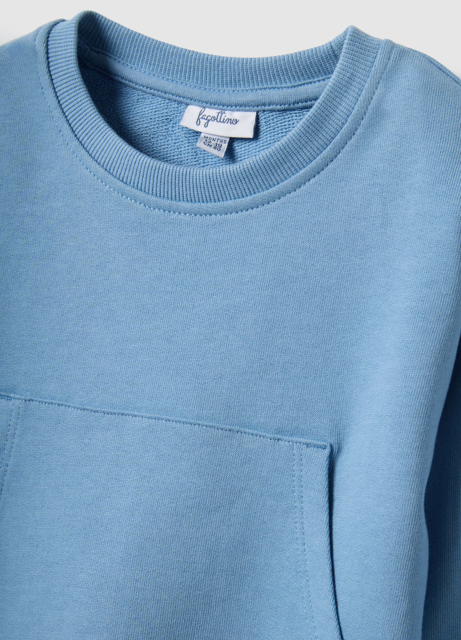 Light blue pure cotton sweatshirt for boys with regular fit and pocket
