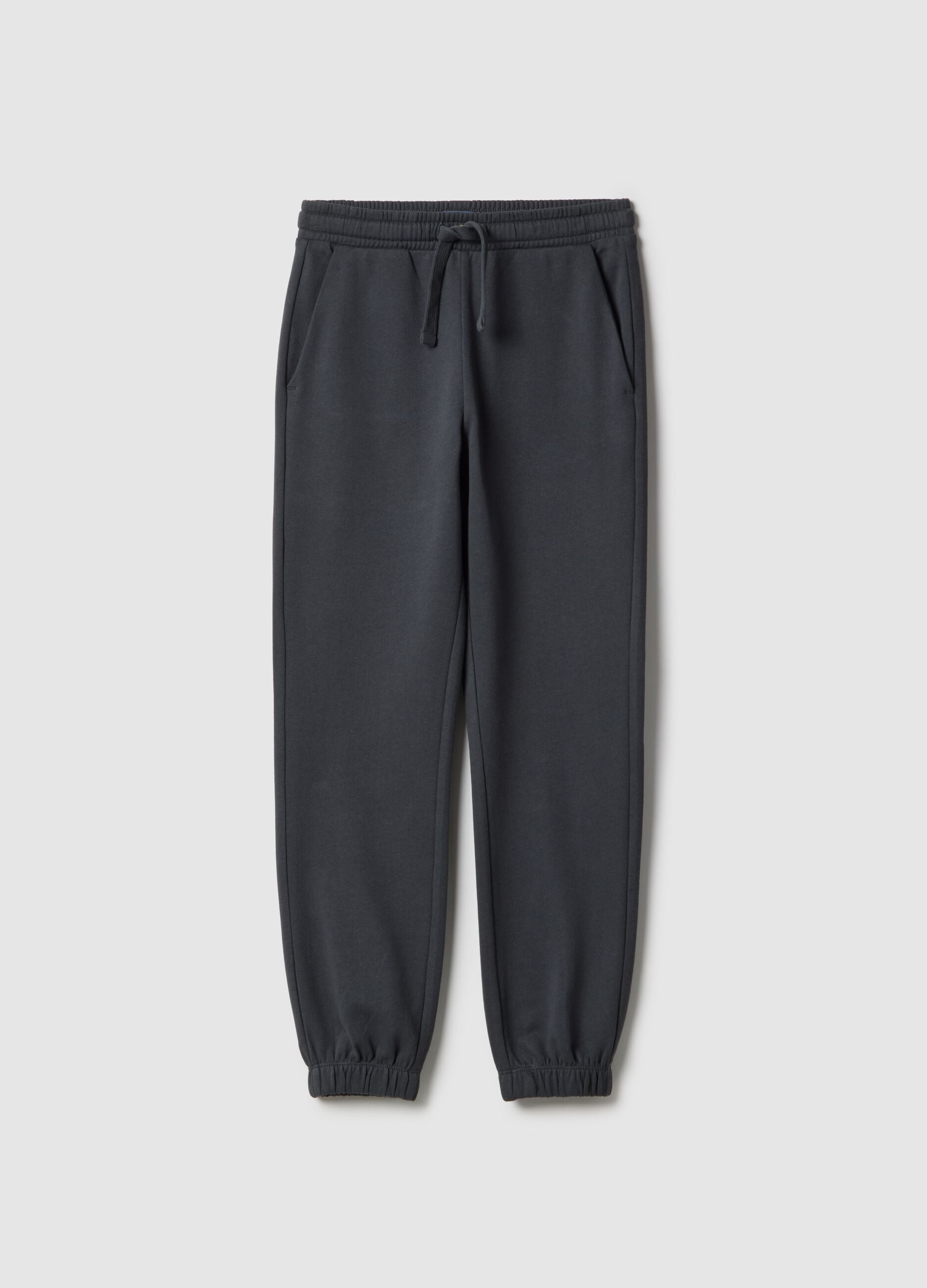 Regular fit black cotton jogger trousers for boys