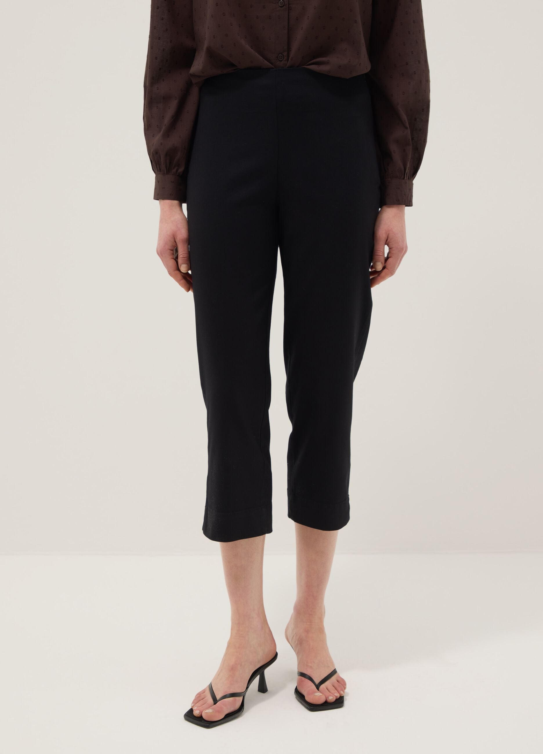 Black Slim Fit Stretch Cotton Ankle Trousers