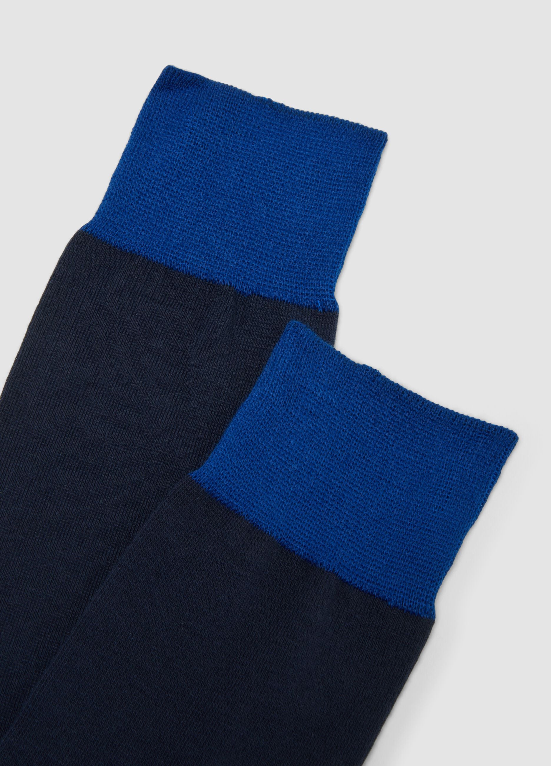 Twin pack long socks in stretchy cotton blend blue