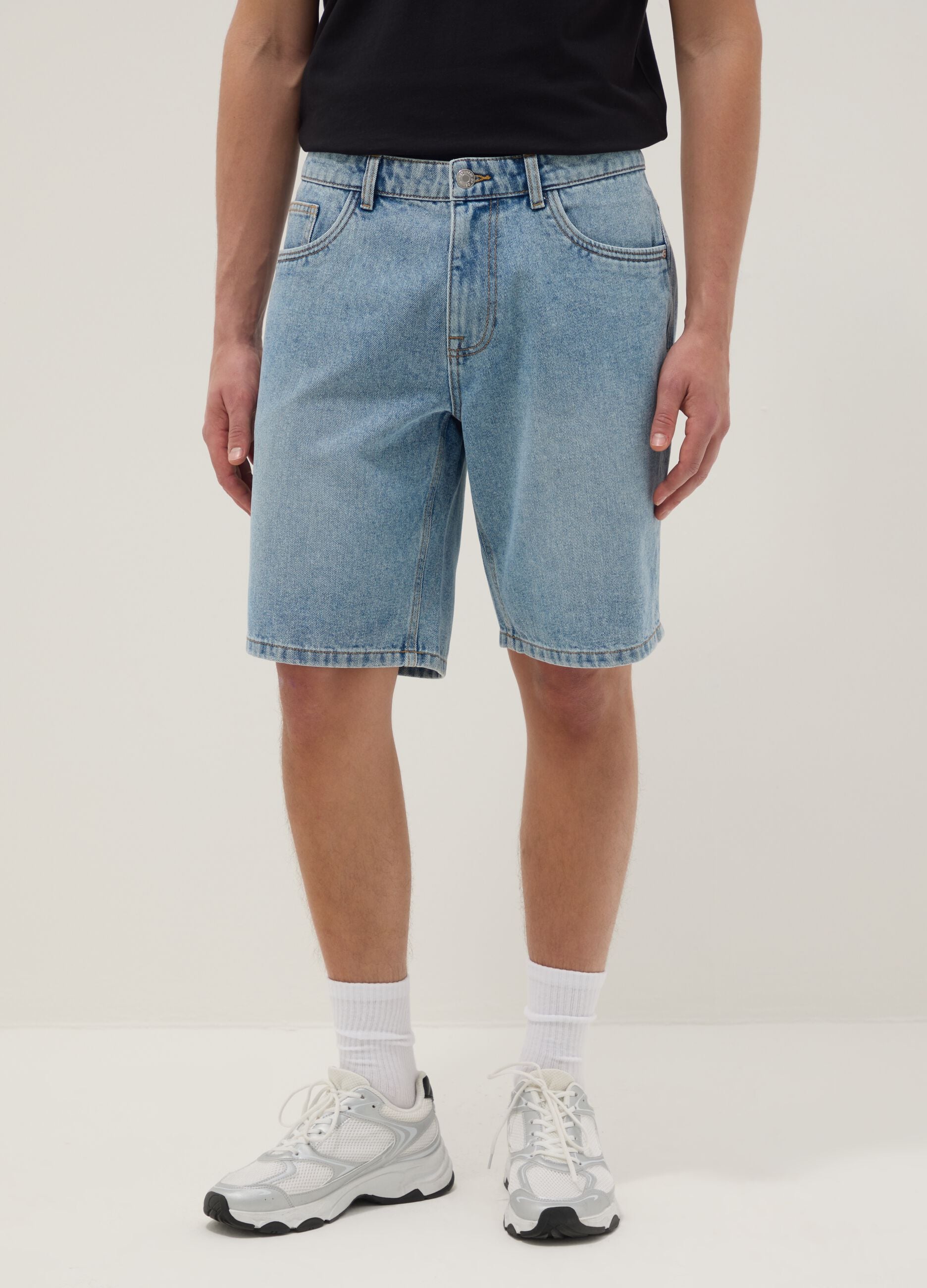 Blue denim Bermuda shorts in cotton blend, regular fit