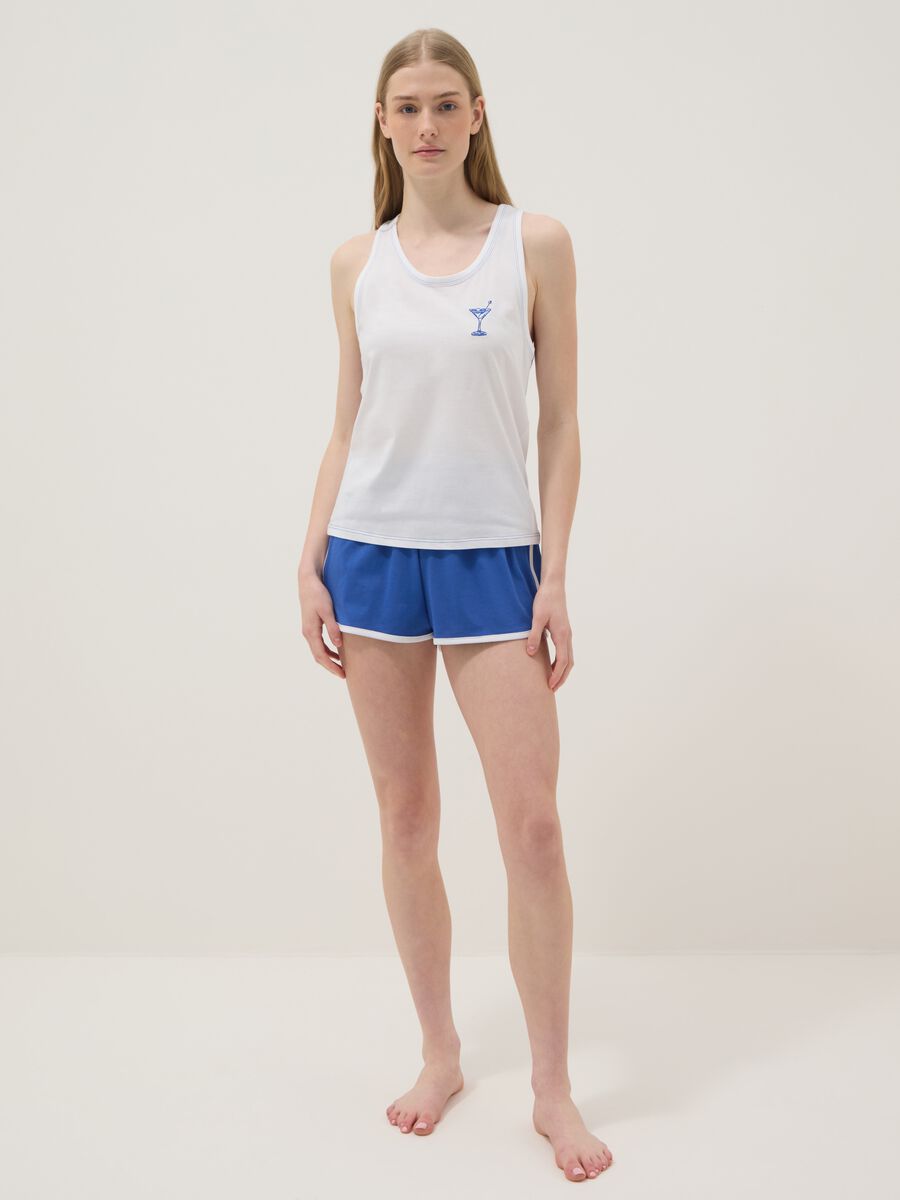 Multicolour pure cotton short pyjamas, regular fit with embroidery_0