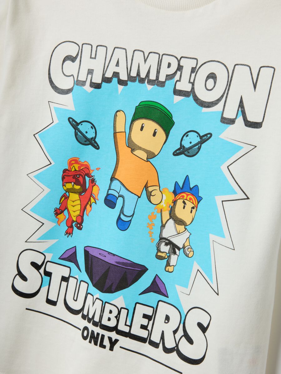 T-shirt bianca in puro cotone con stampa Stumble Guys da bambino regular fit_2