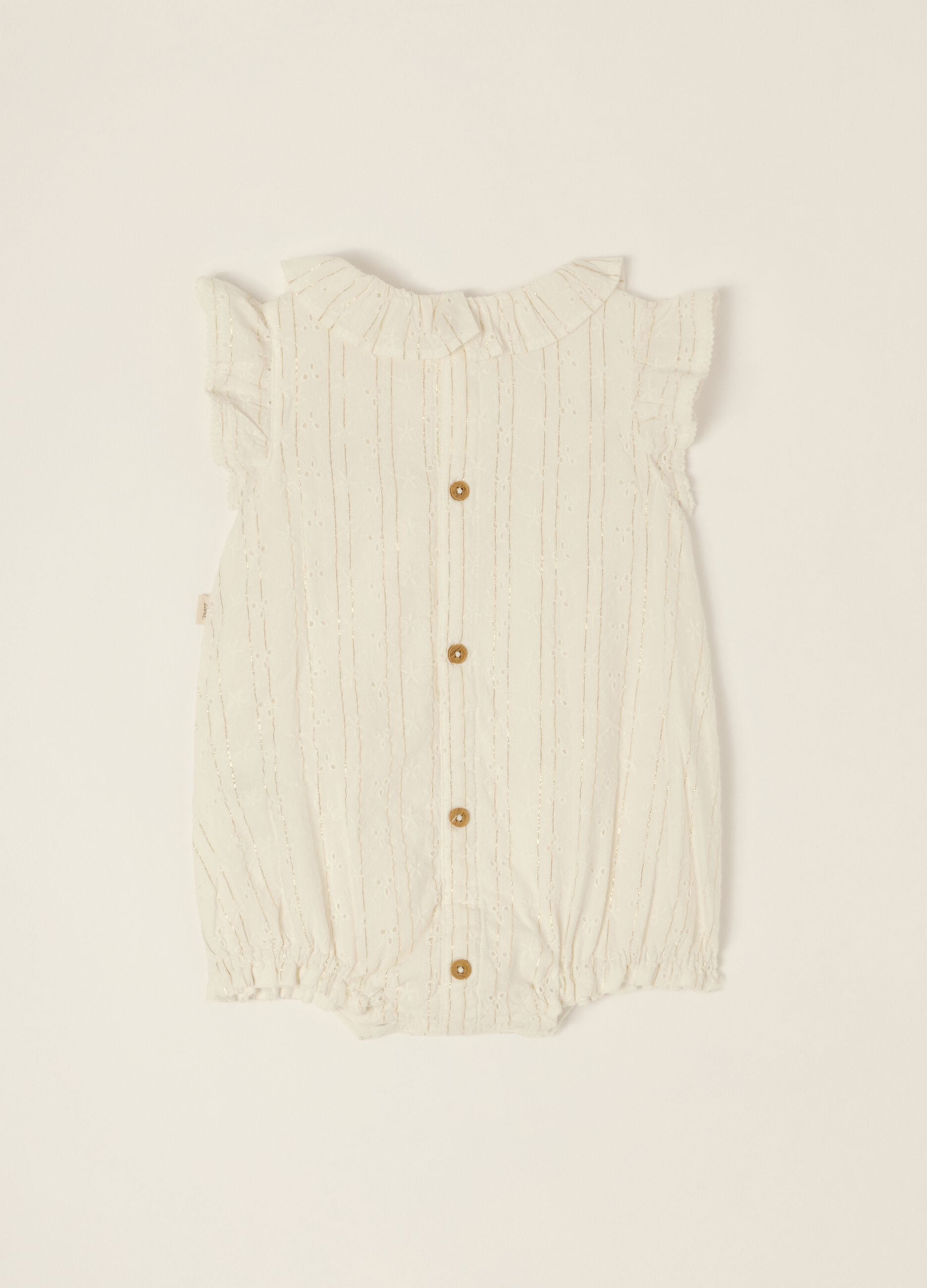 White cotton-blend baby girl sleepsuit with classic collar