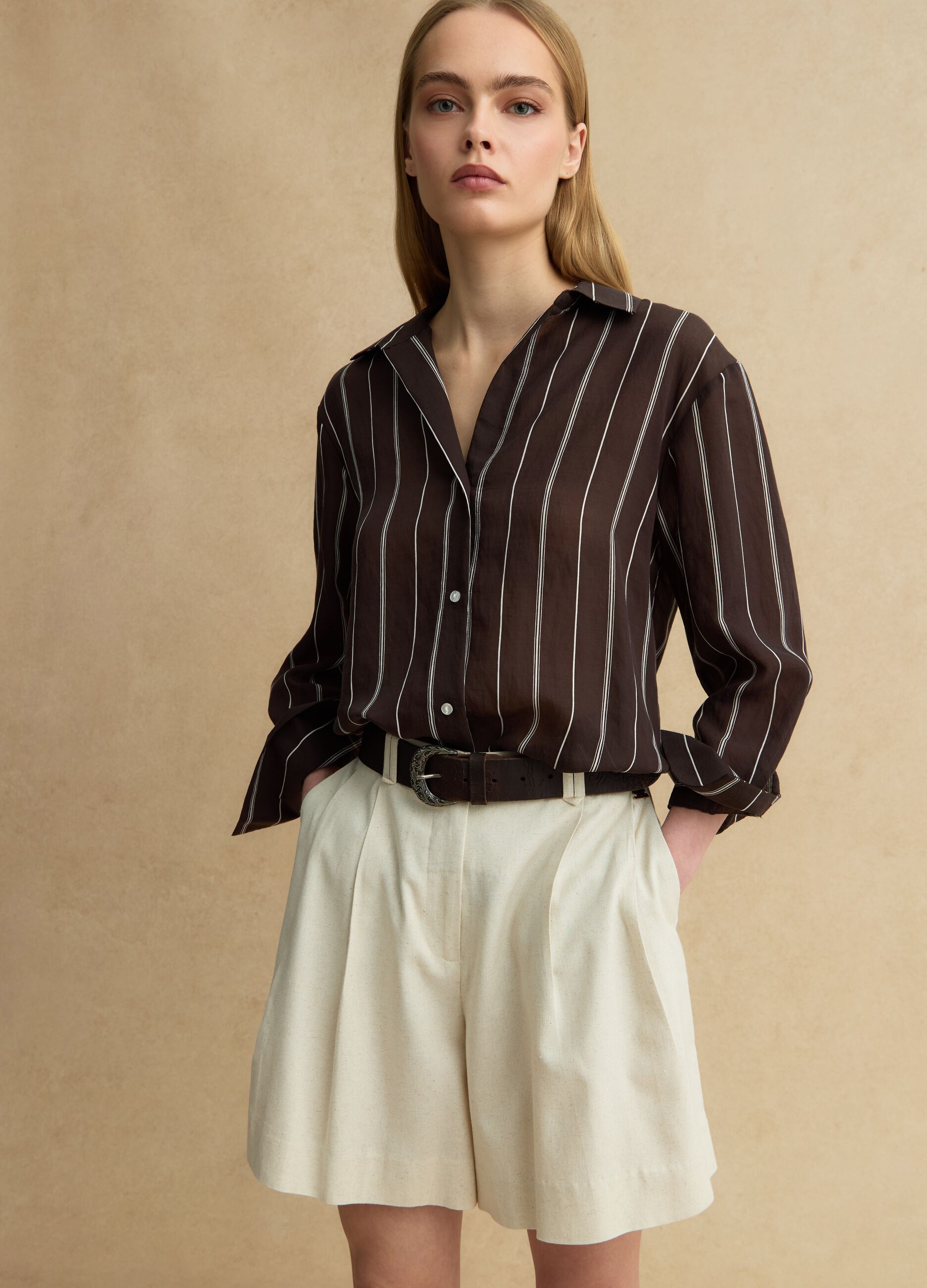Multicolour striped lyocell blend shirt in regular fit
