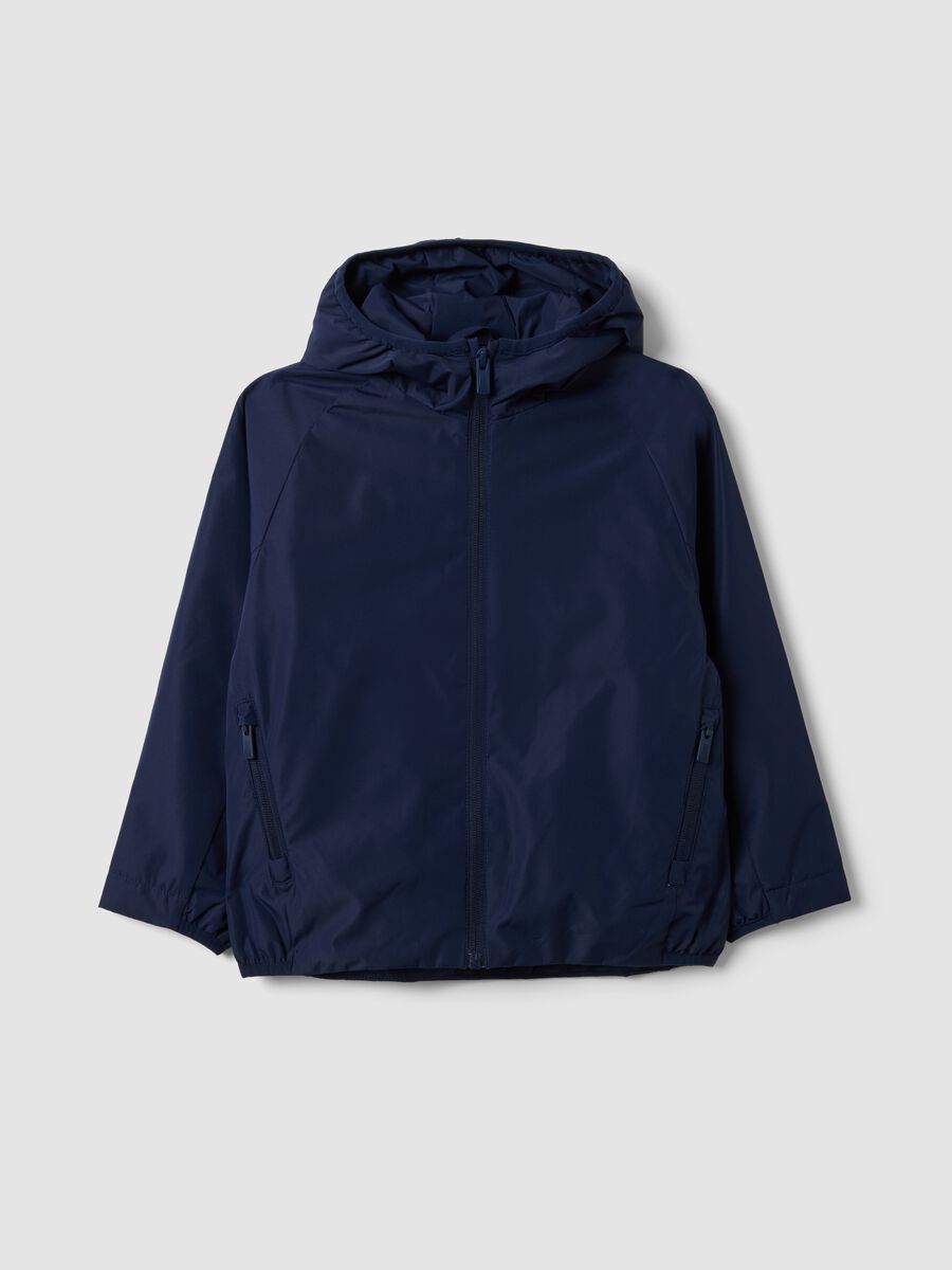 Blue kids&rsquo; rain jacket with hood and zip_0