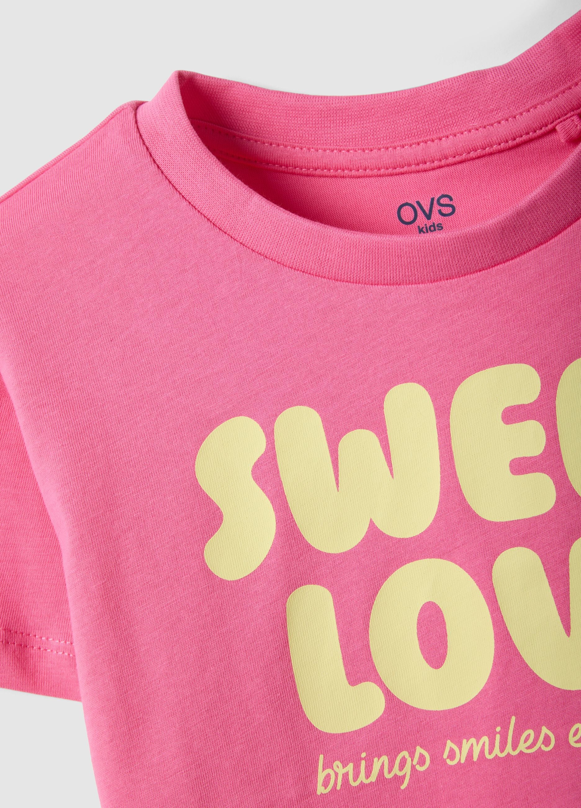 Girls' pink pure cotton boxy fit T-shirt with print