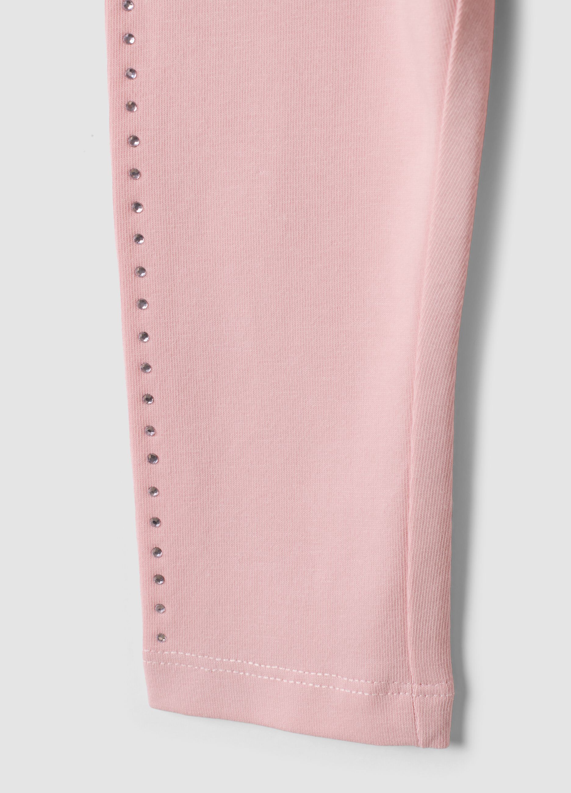 Pink stretch organic cotton leggings with rhinestones for baby girl