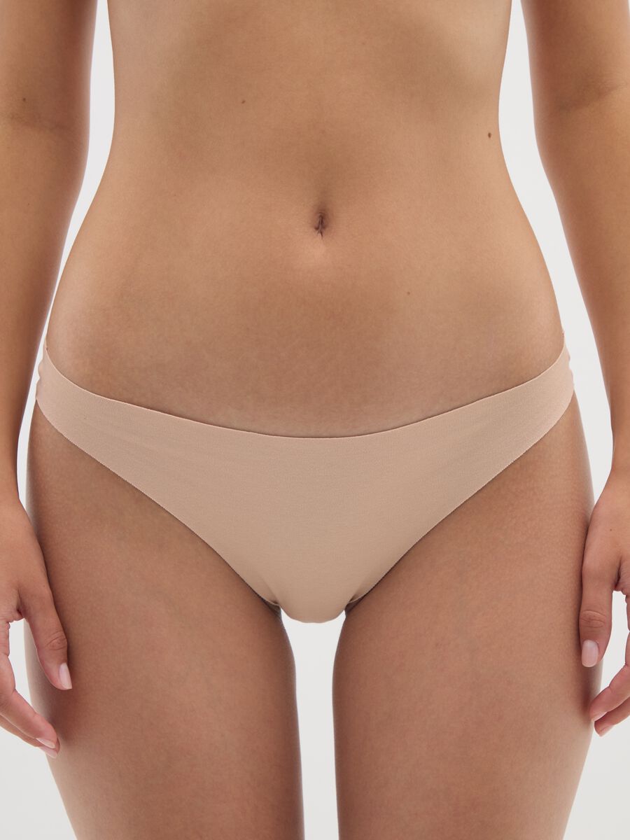 Beige cotton thong briefs with regular fit_1