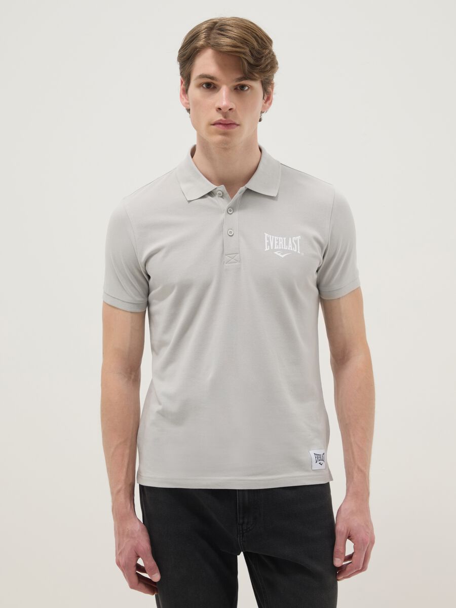 Grey short sleeve polo shirt in pure cotton_0