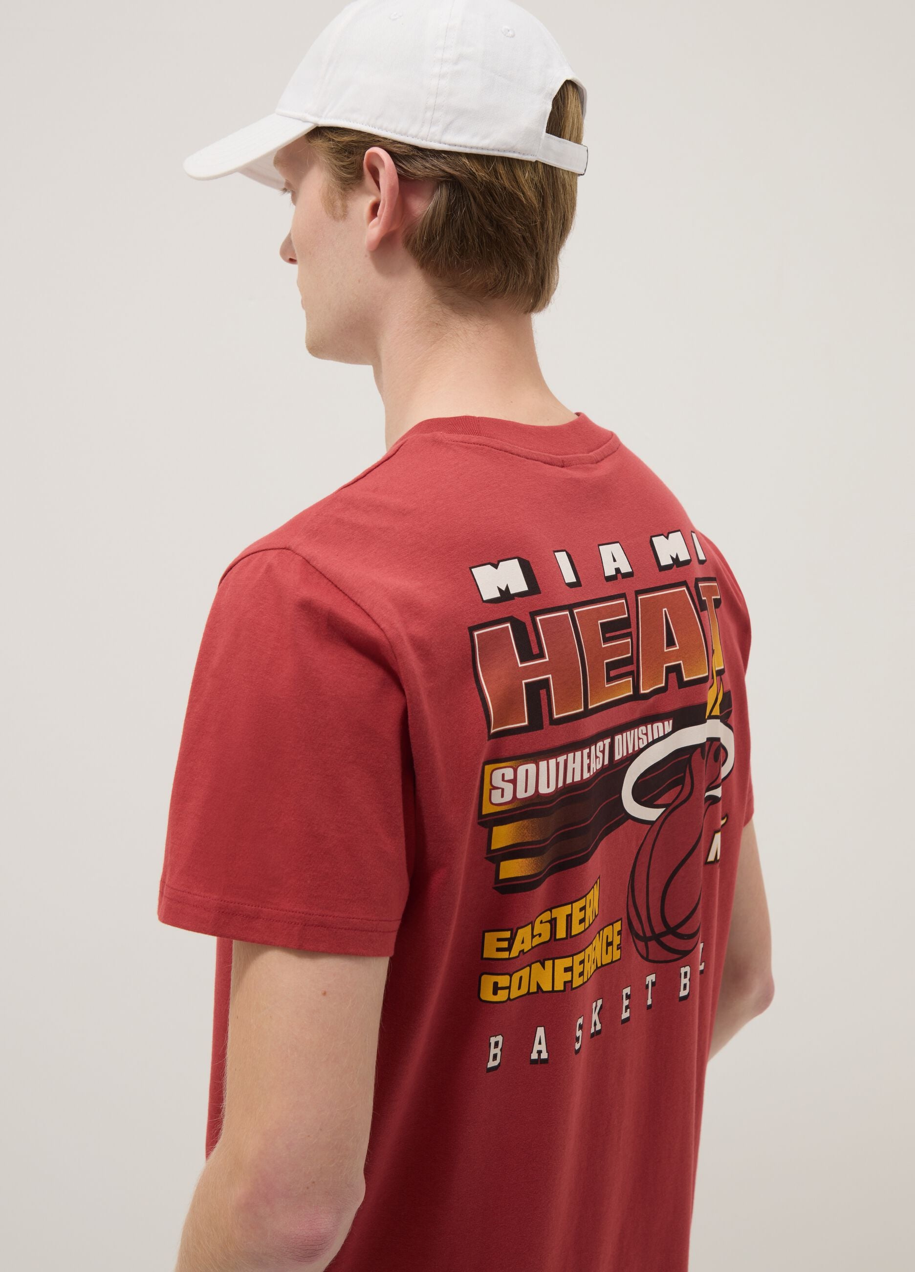 Red pure cotton regular fit T-shirt with Miami Heat print
