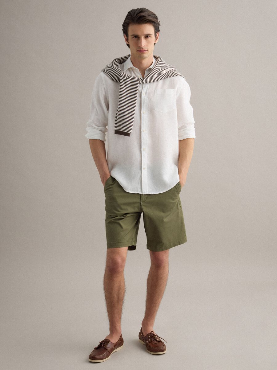 Green stretch cotton chino shorts, regular fit_0