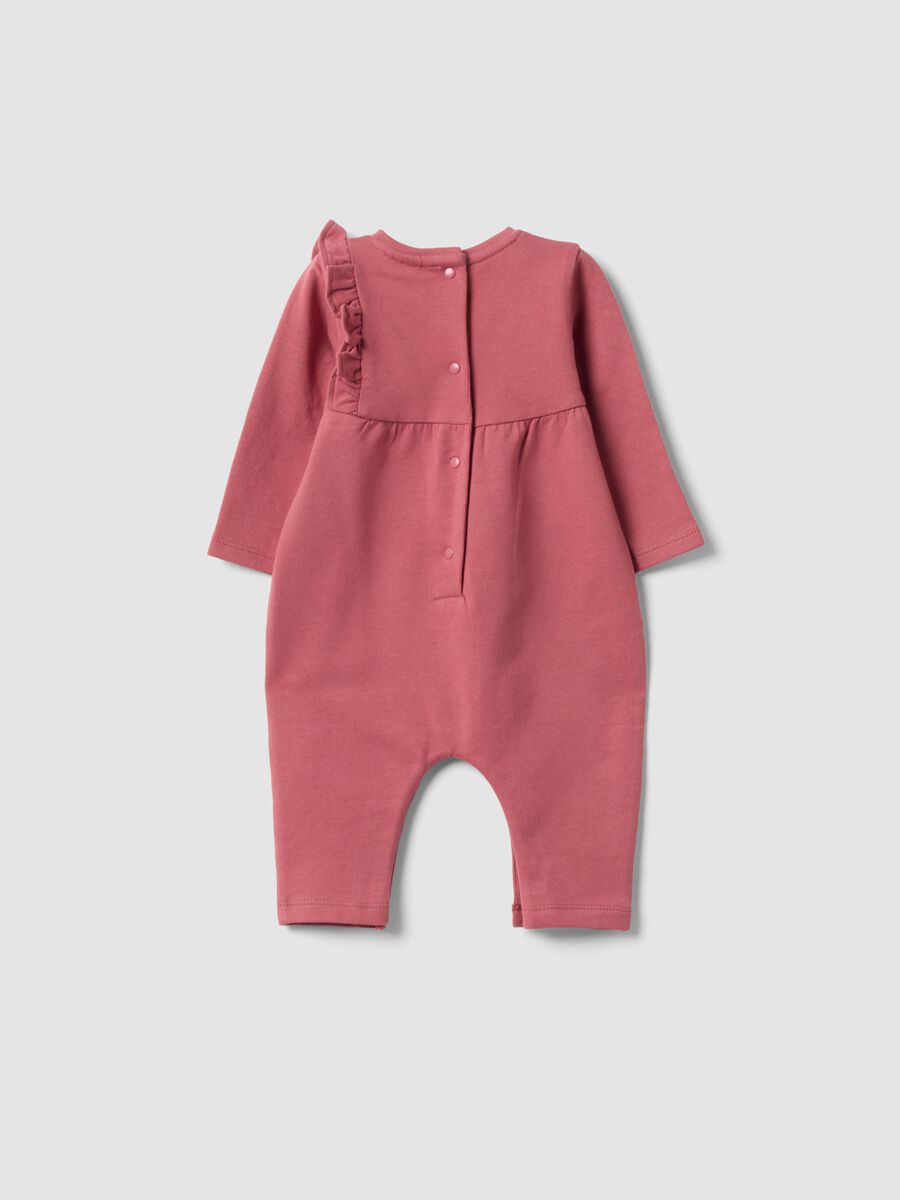 Purple organic cotton ruffle romper for baby girl_1