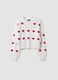 White cotton-blend jumper with openwork pattern and hearts for girls_0