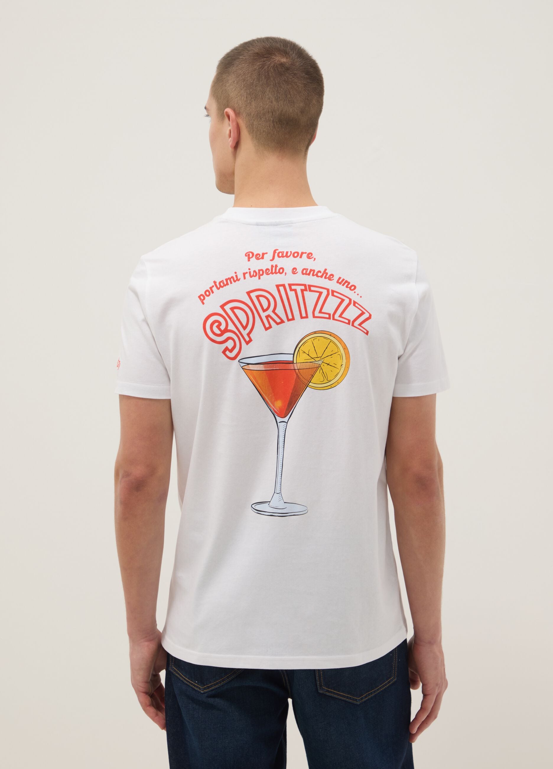 White pure cotton regular fit T-shirt with spritz prints