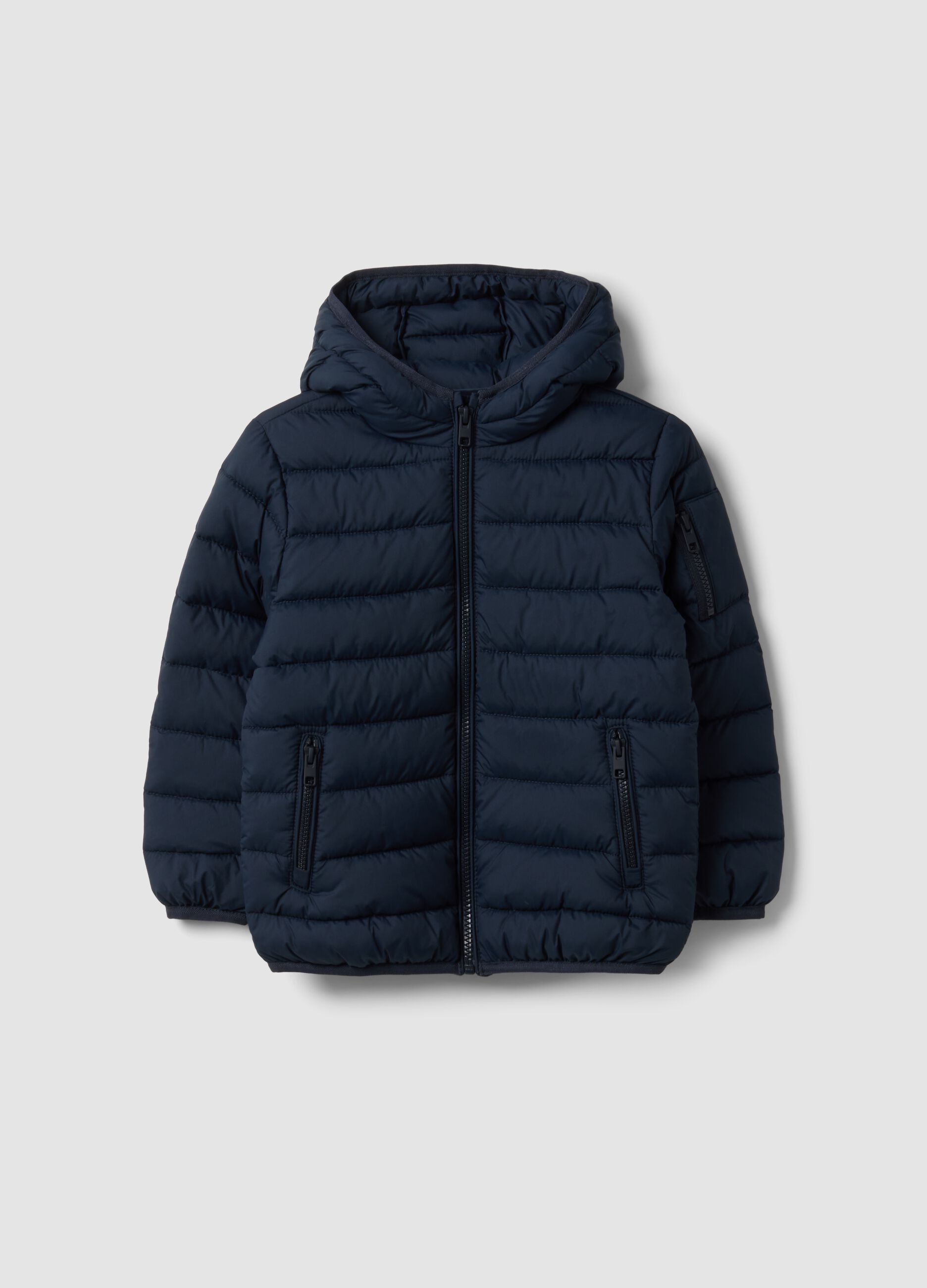 Blue Ultralight padded hooded jacket with zip for boys