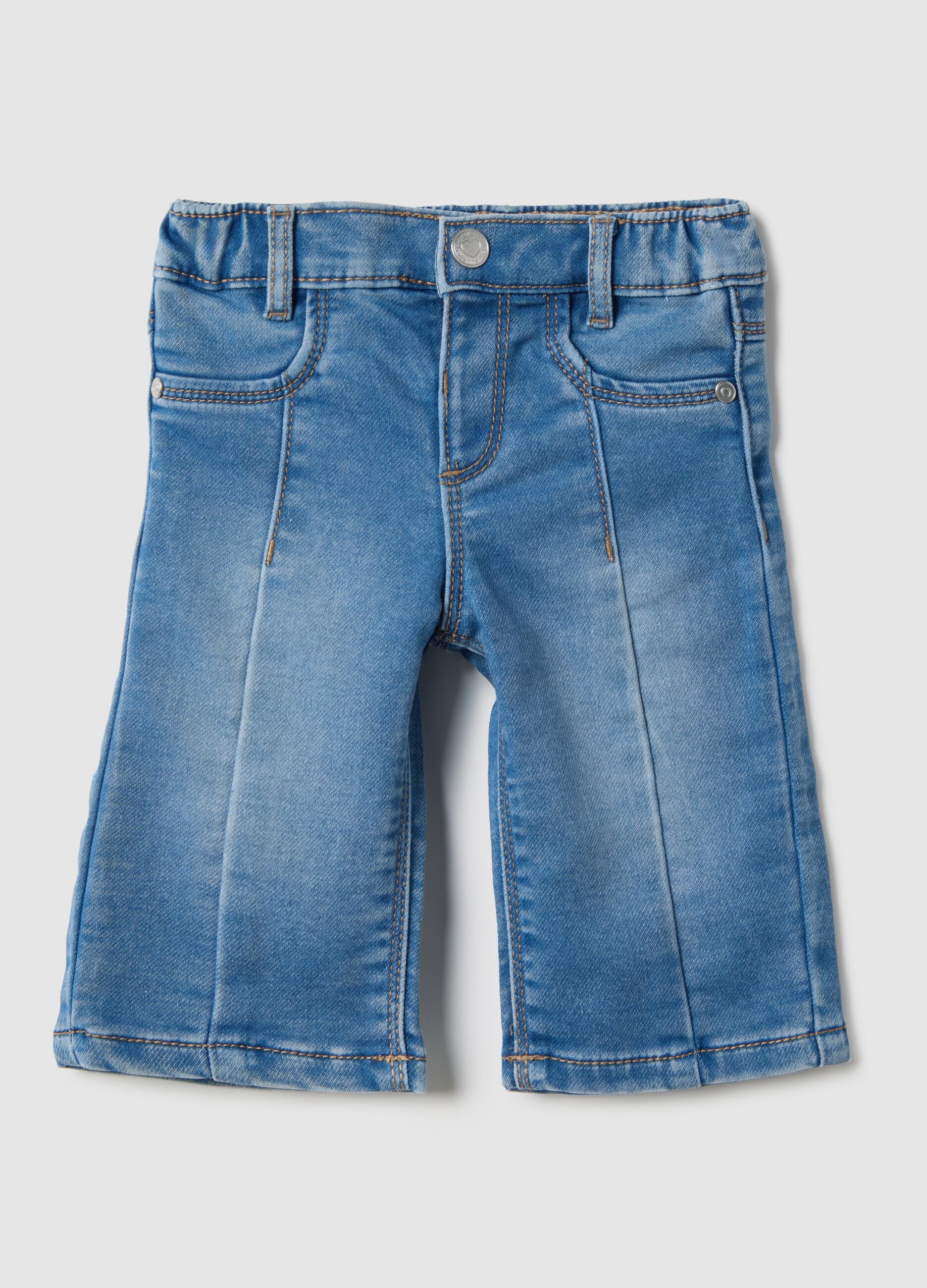Baby girl's blue cotton blend wide leg jeans