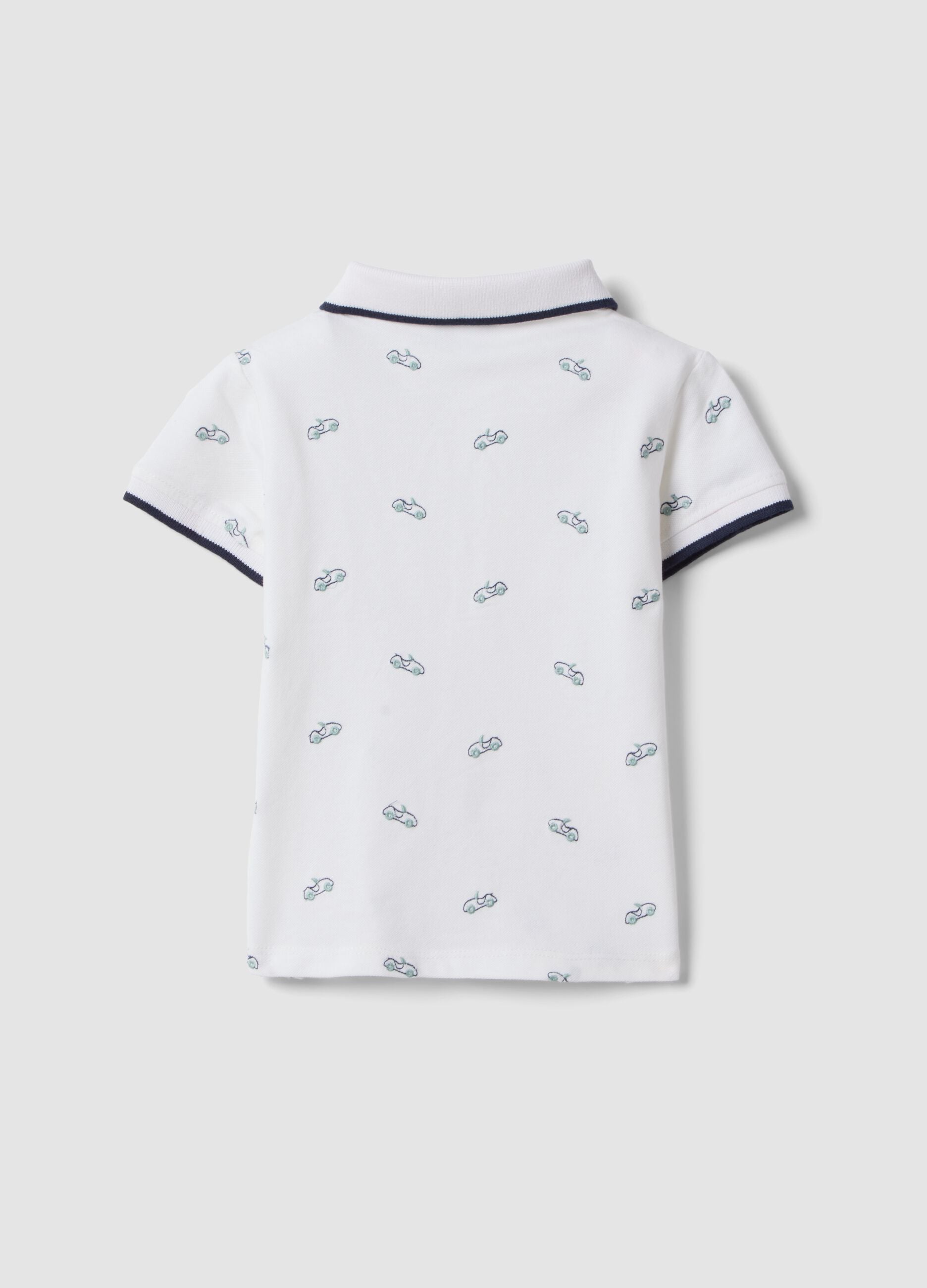 White short-sleeve stretch cotton polo shirt