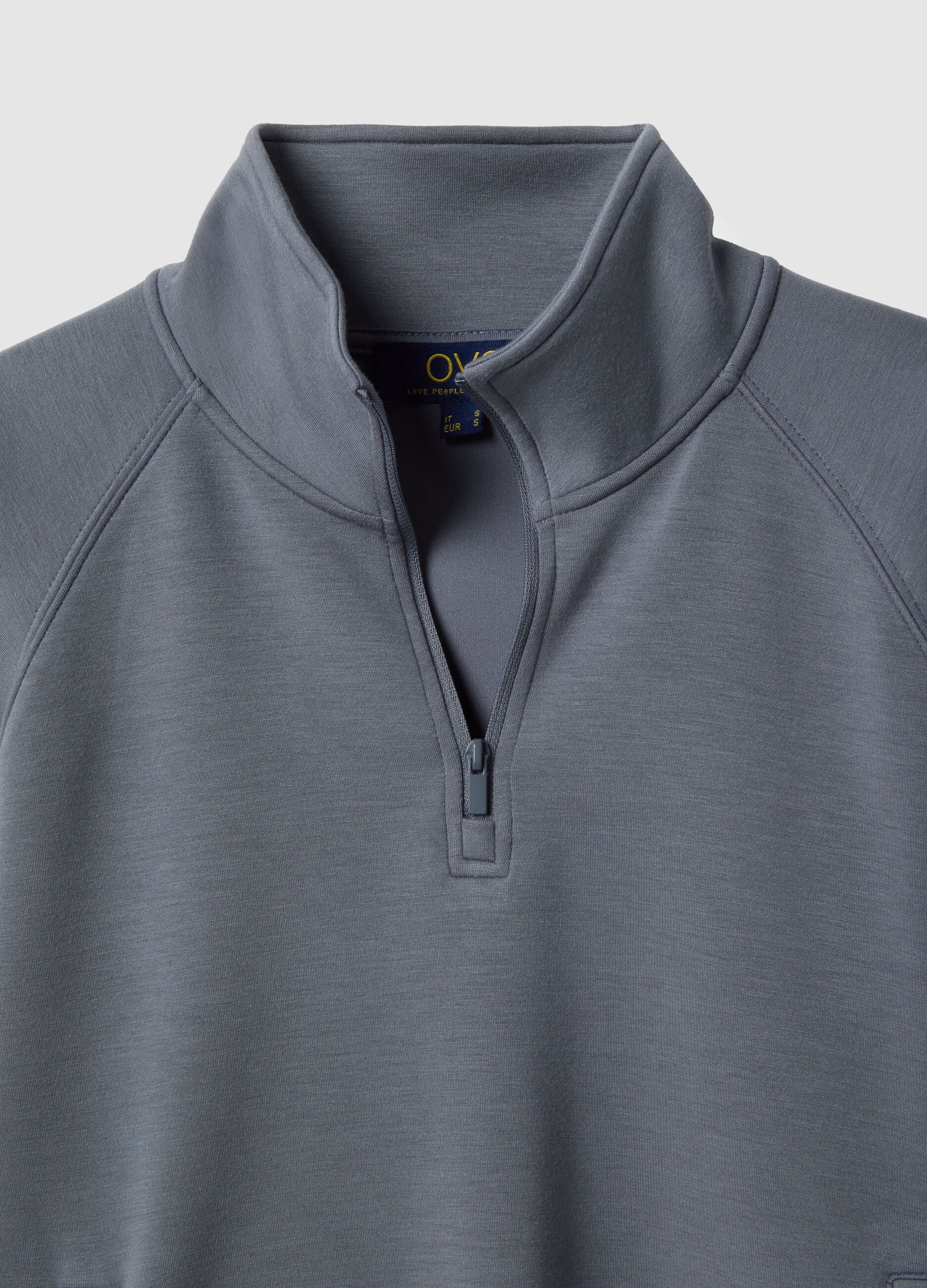 Grey regular fit modal blend sweatshirt with half zip