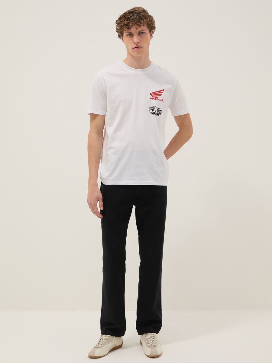 White pure cotton regular fit T-shirt with Honda print_1