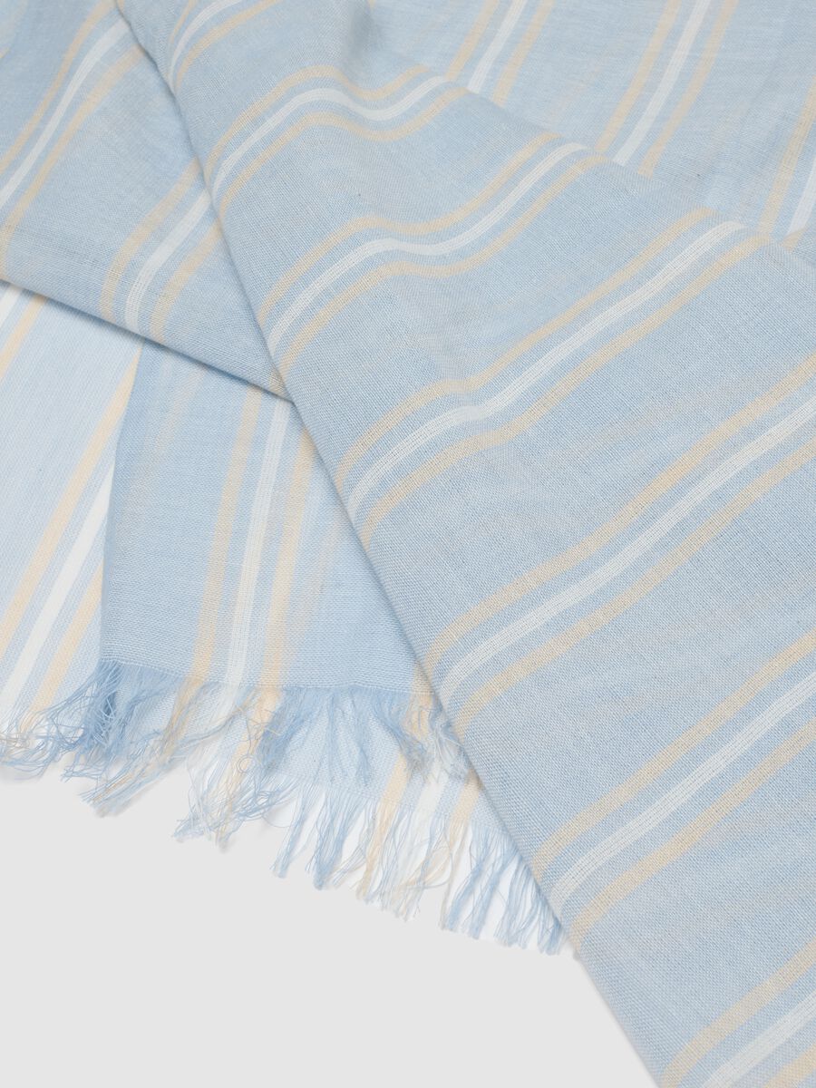 Sciarpa azzurra a righe multicolor in puro cotone_2