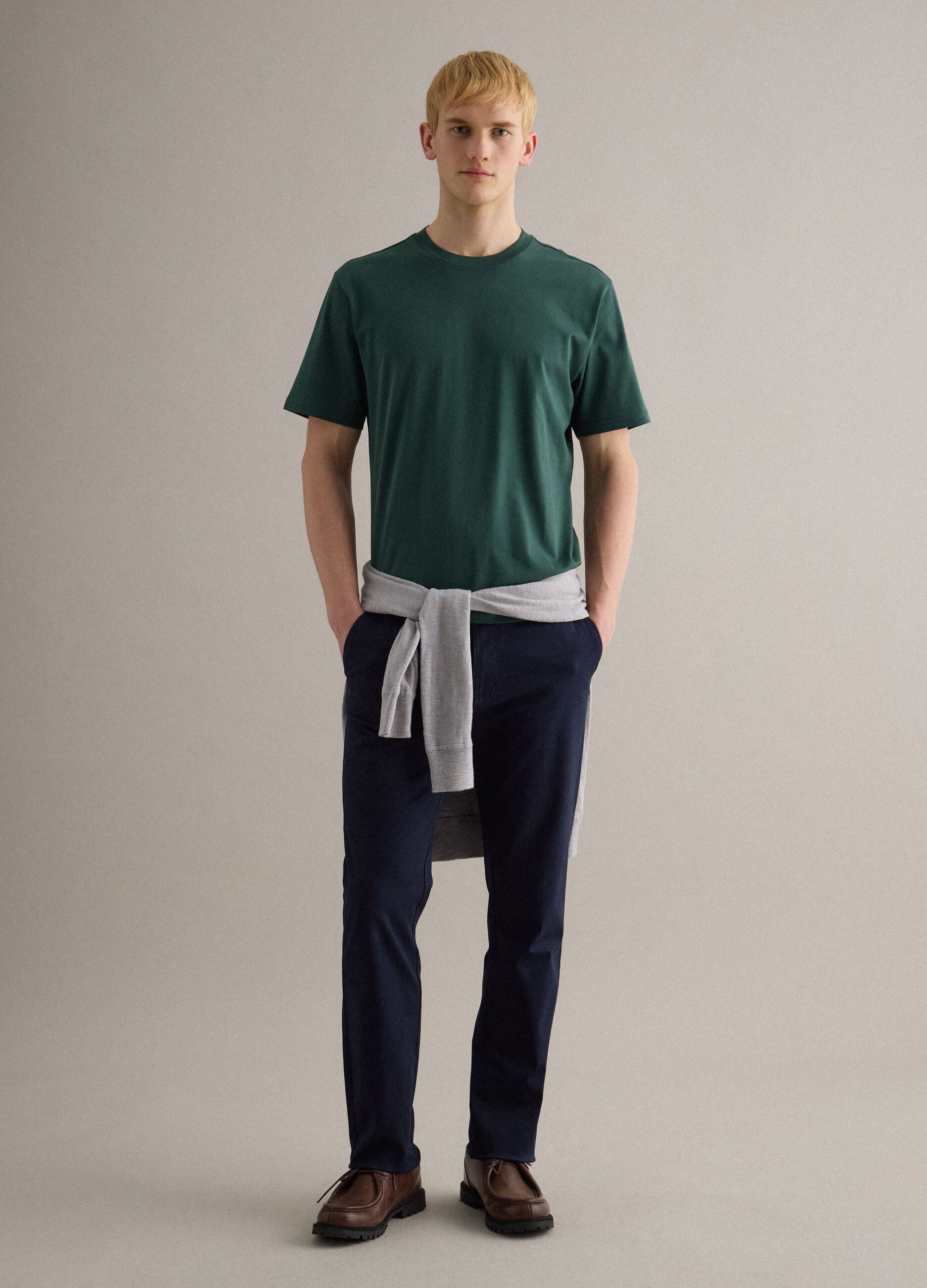 Relaxed fit green cotton crew neck t-shirt