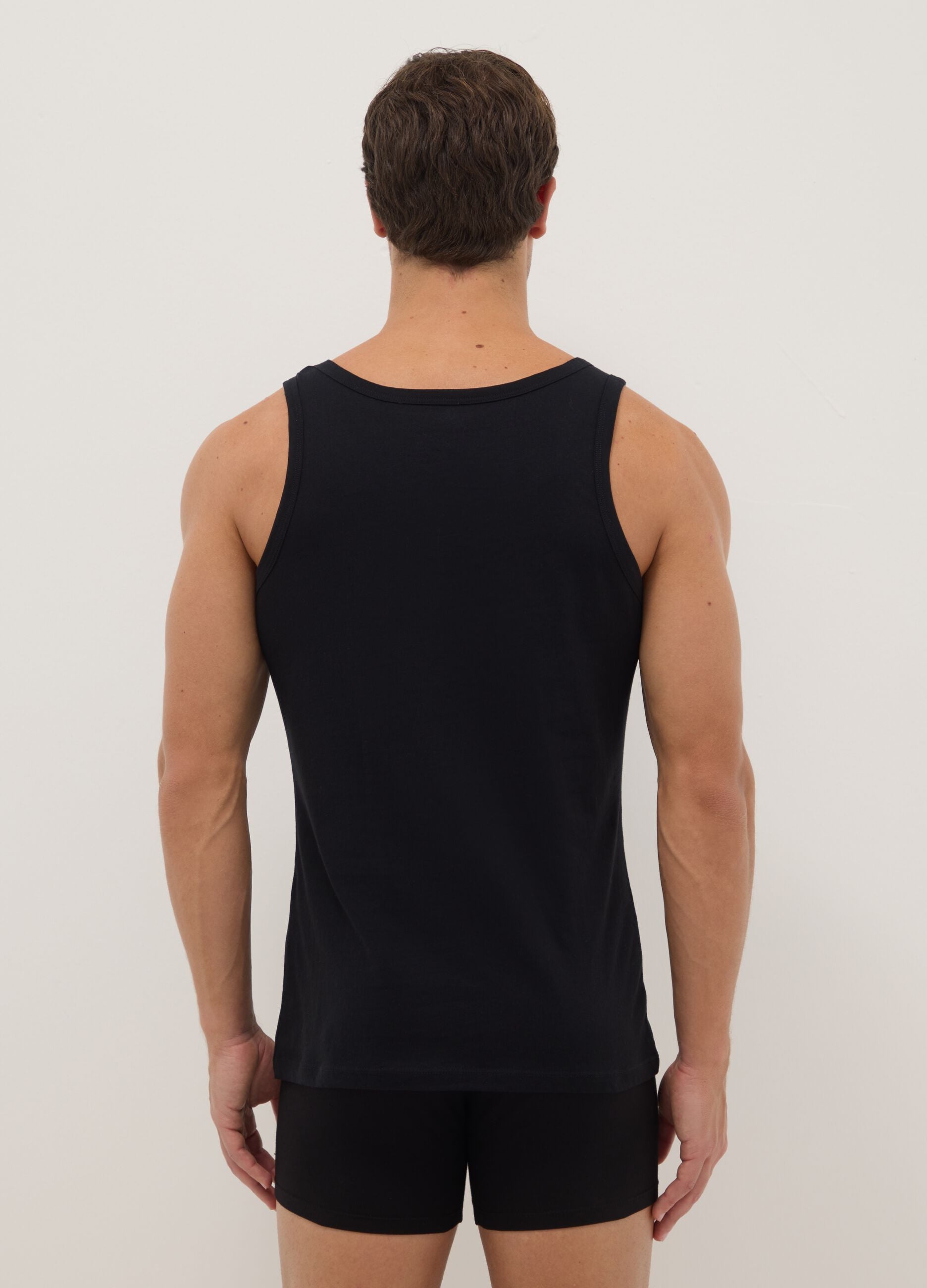 Pack of three black pure cotton tank tops regular fit