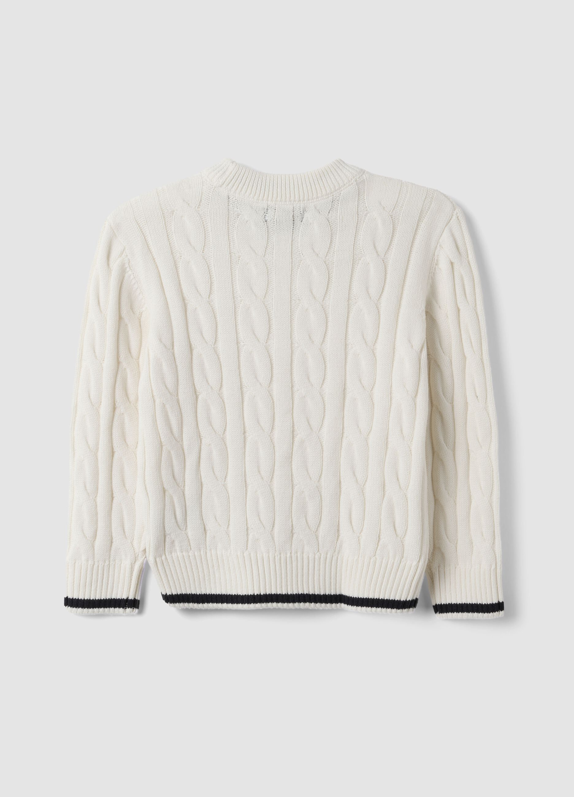 White pure cotton cable-knit oversized jumper for boys