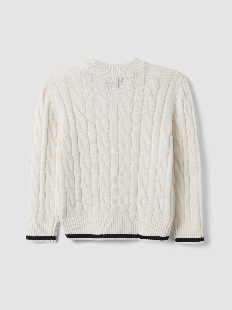 White pure cotton cable-knit oversized jumper for boys_4