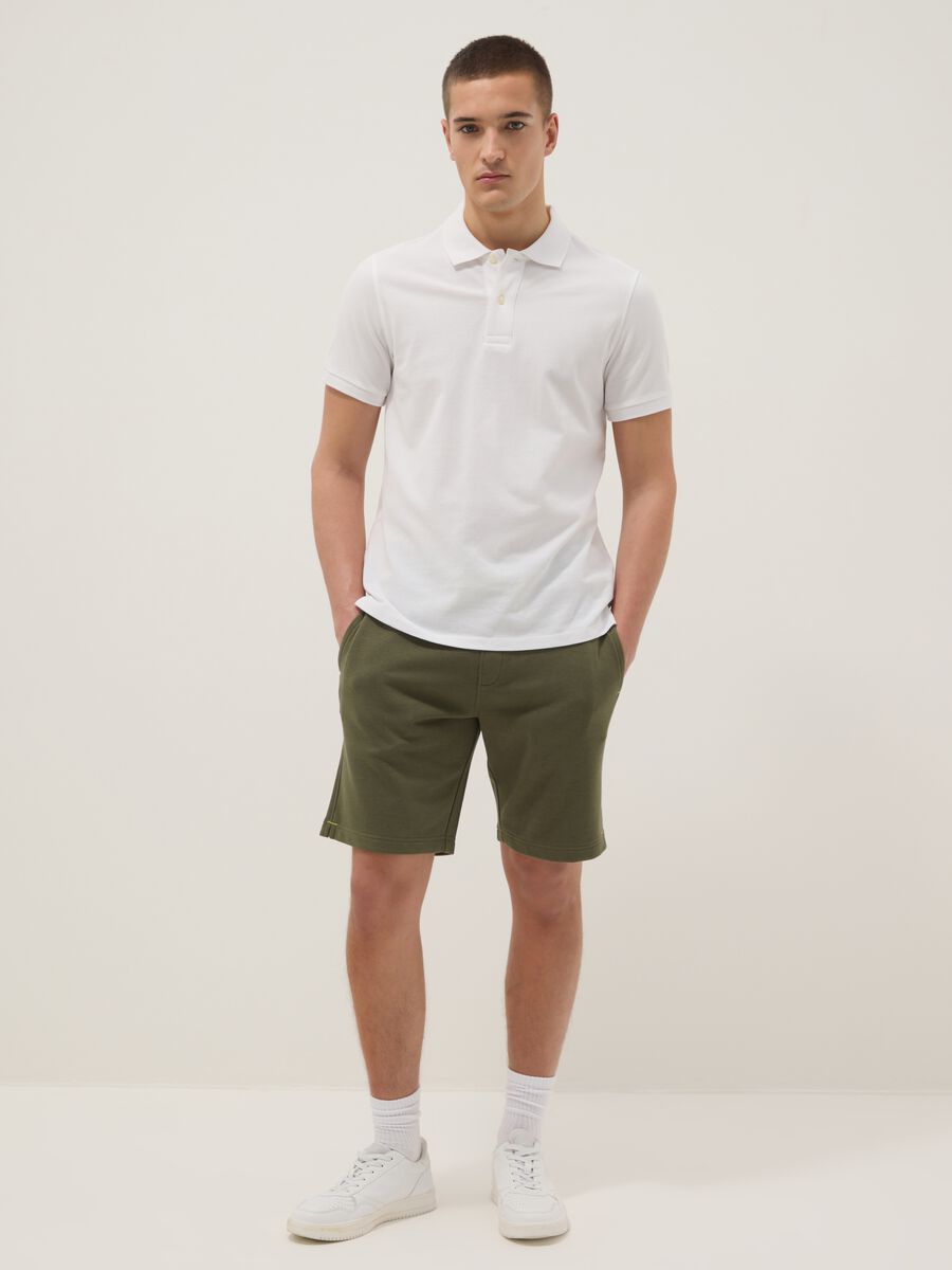 Green cotton-blend Bermuda shorts with elasticated waistband_0
