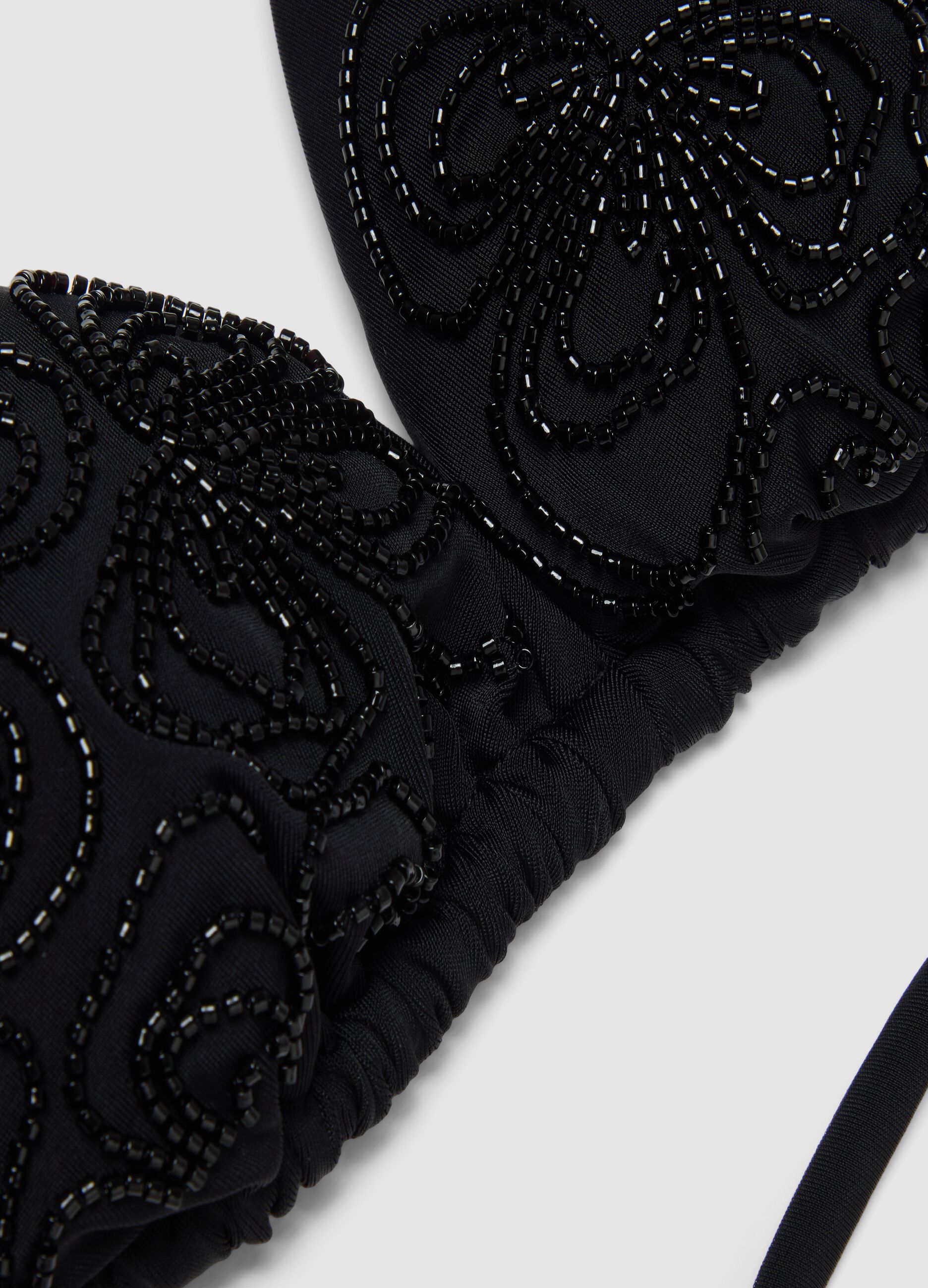 Black stretch triangle bikini top with beaded details