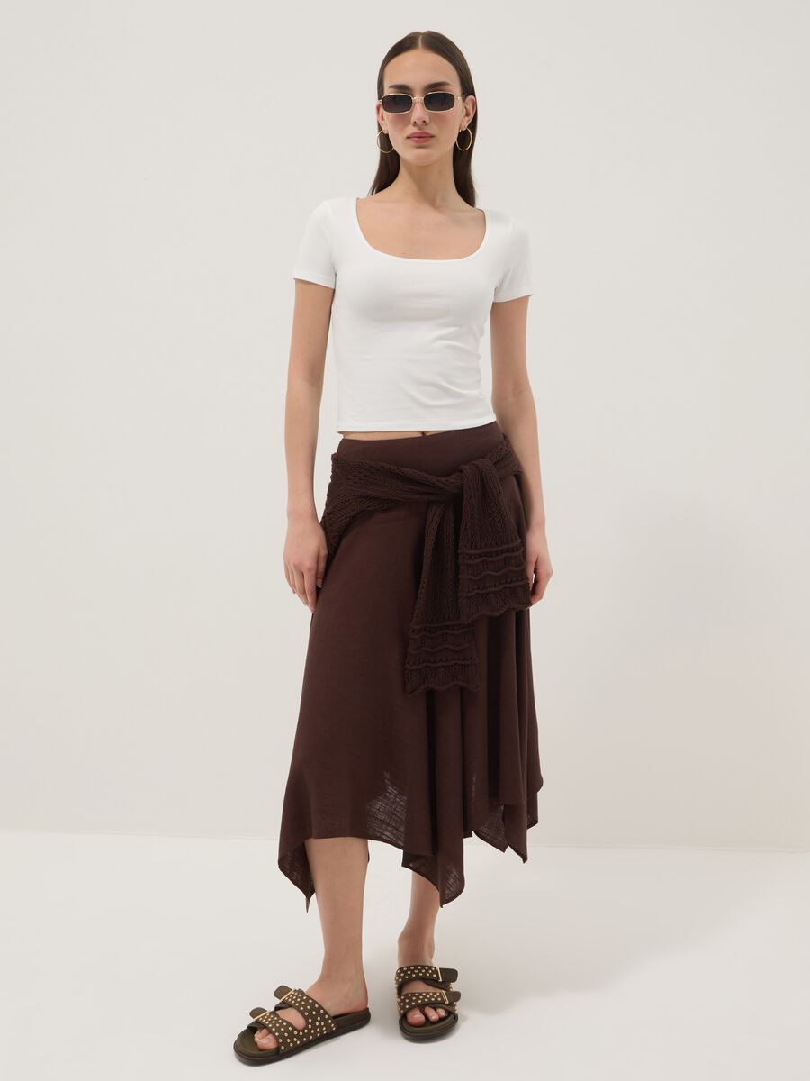 White stretch cotton T-shirt with square neckline, regular fit_1