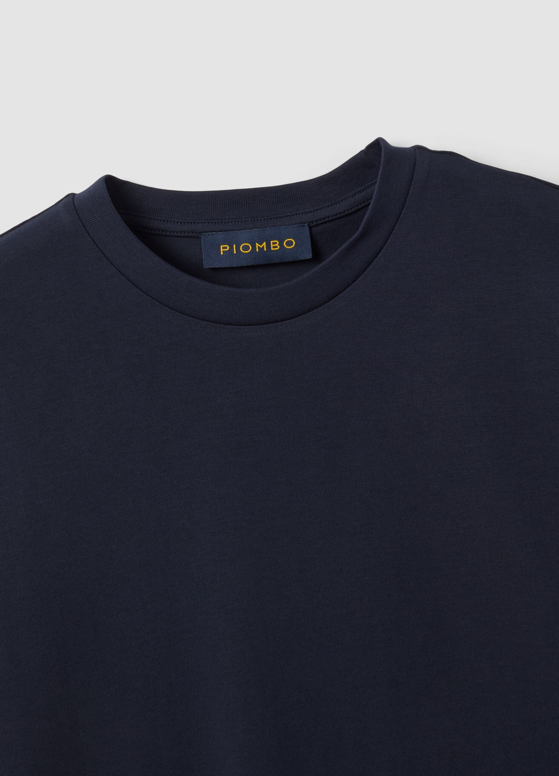 Blue pure cotton crew-neck T-shirt, regular fit