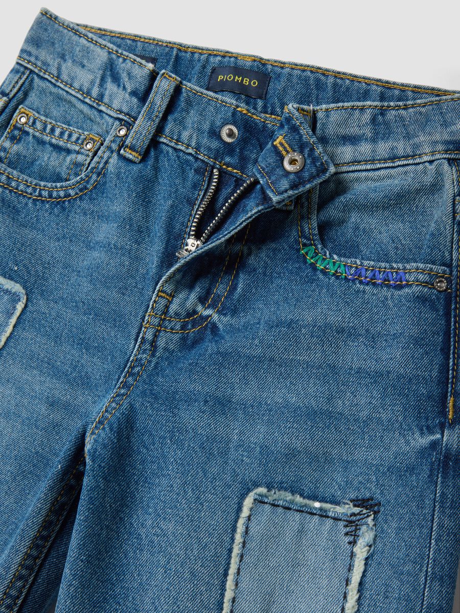 Blue pure cotton denim jeans, straight fit with patches for boys_1