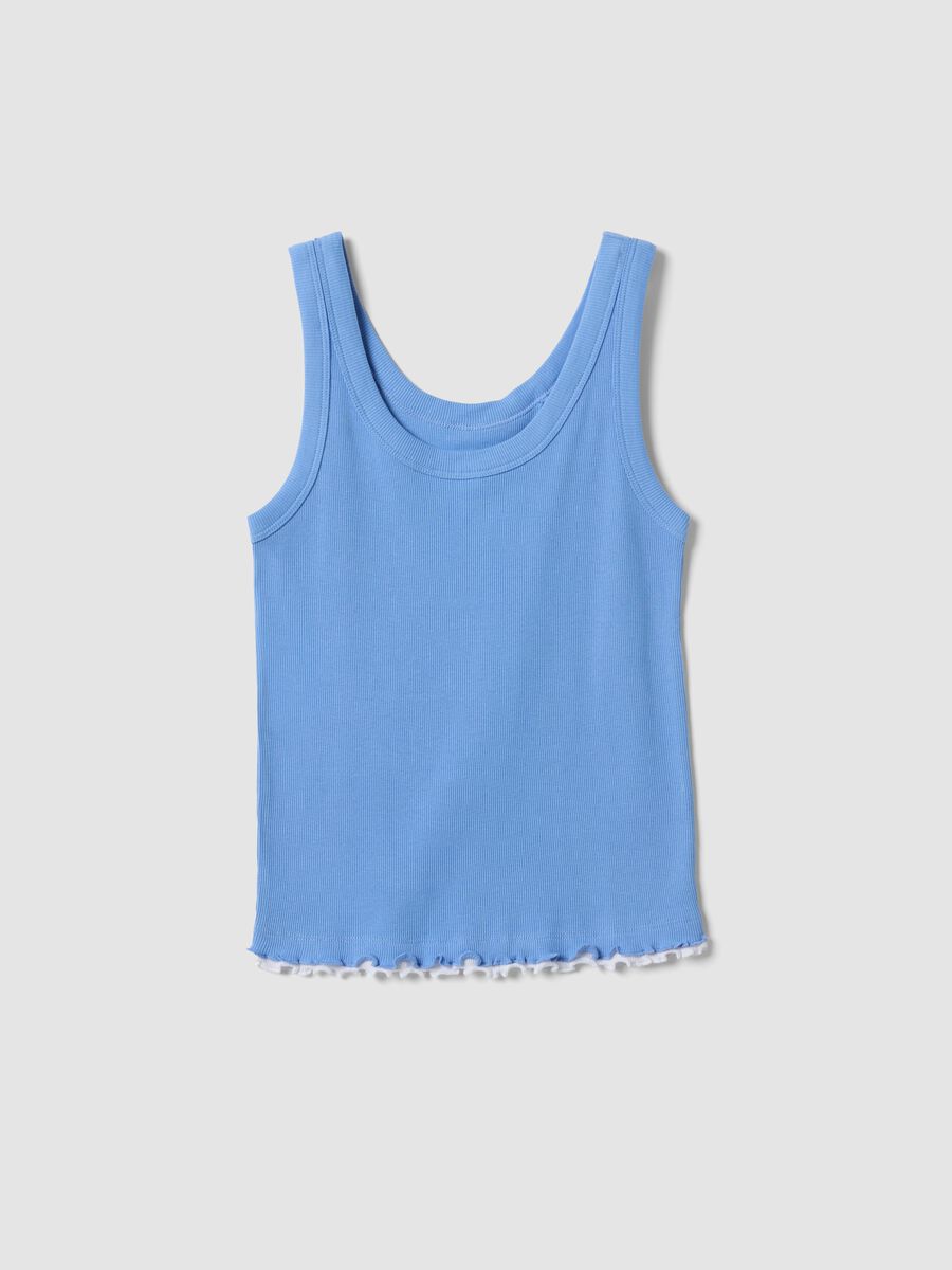 Light blue pure cotton ribbed regular-fit tank top_4