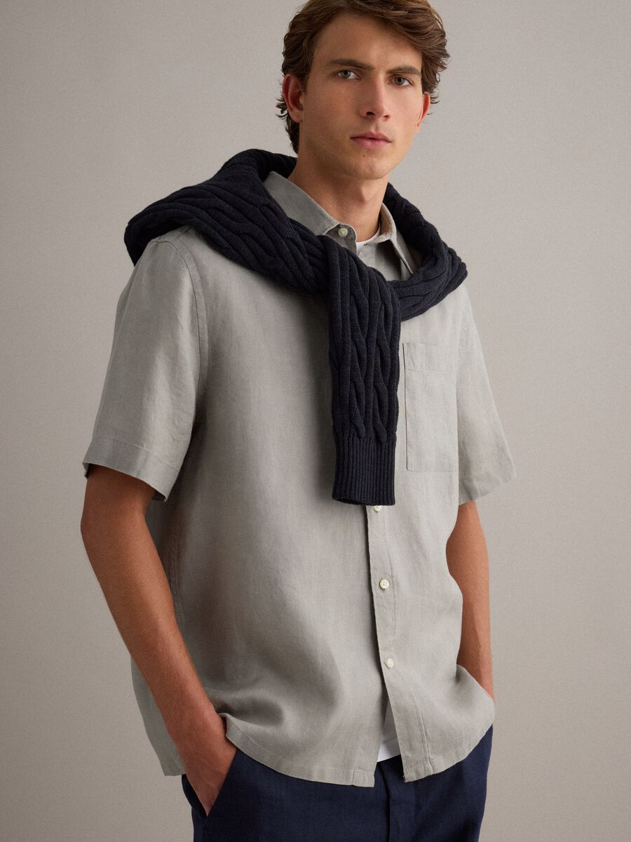 Grey pure linen shirt regular fit_0