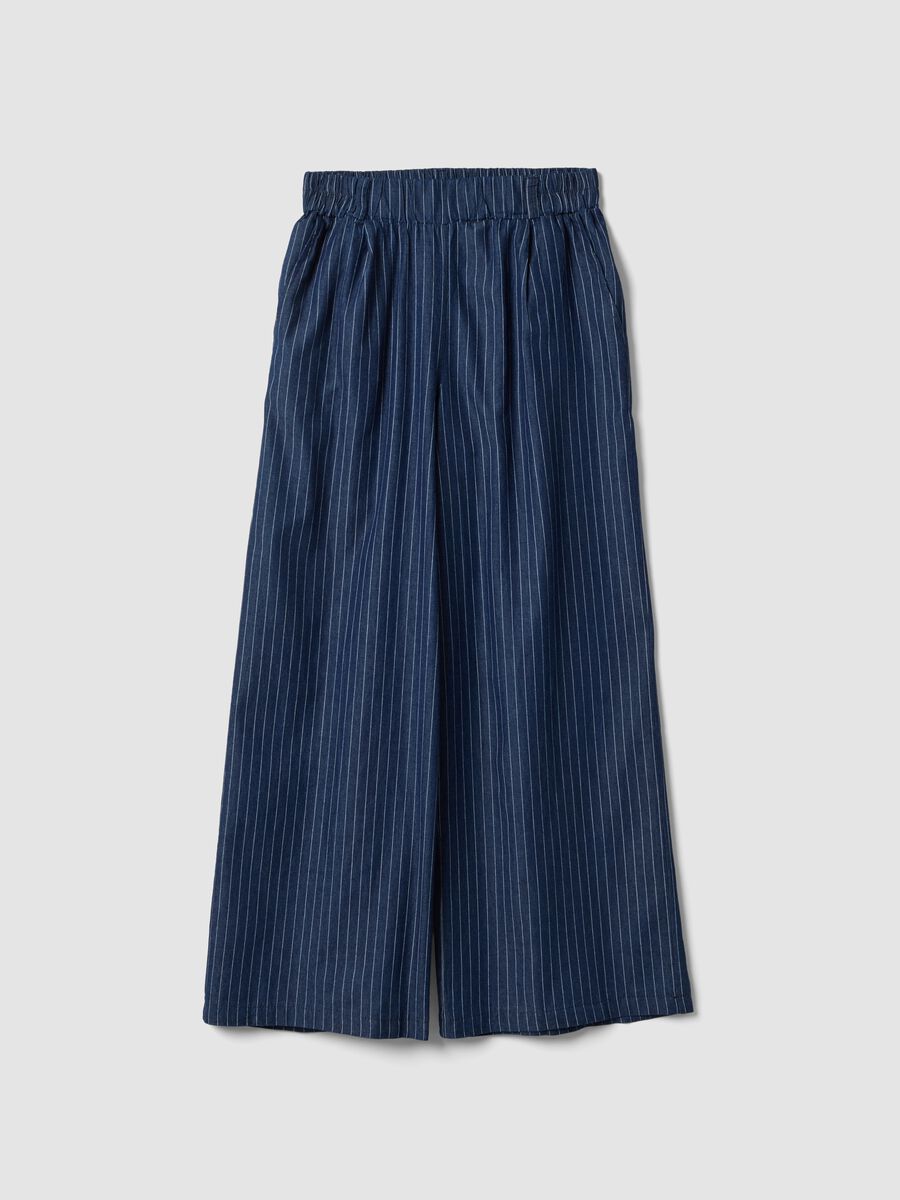 Blue pure cotton striped palazzo trousers_4