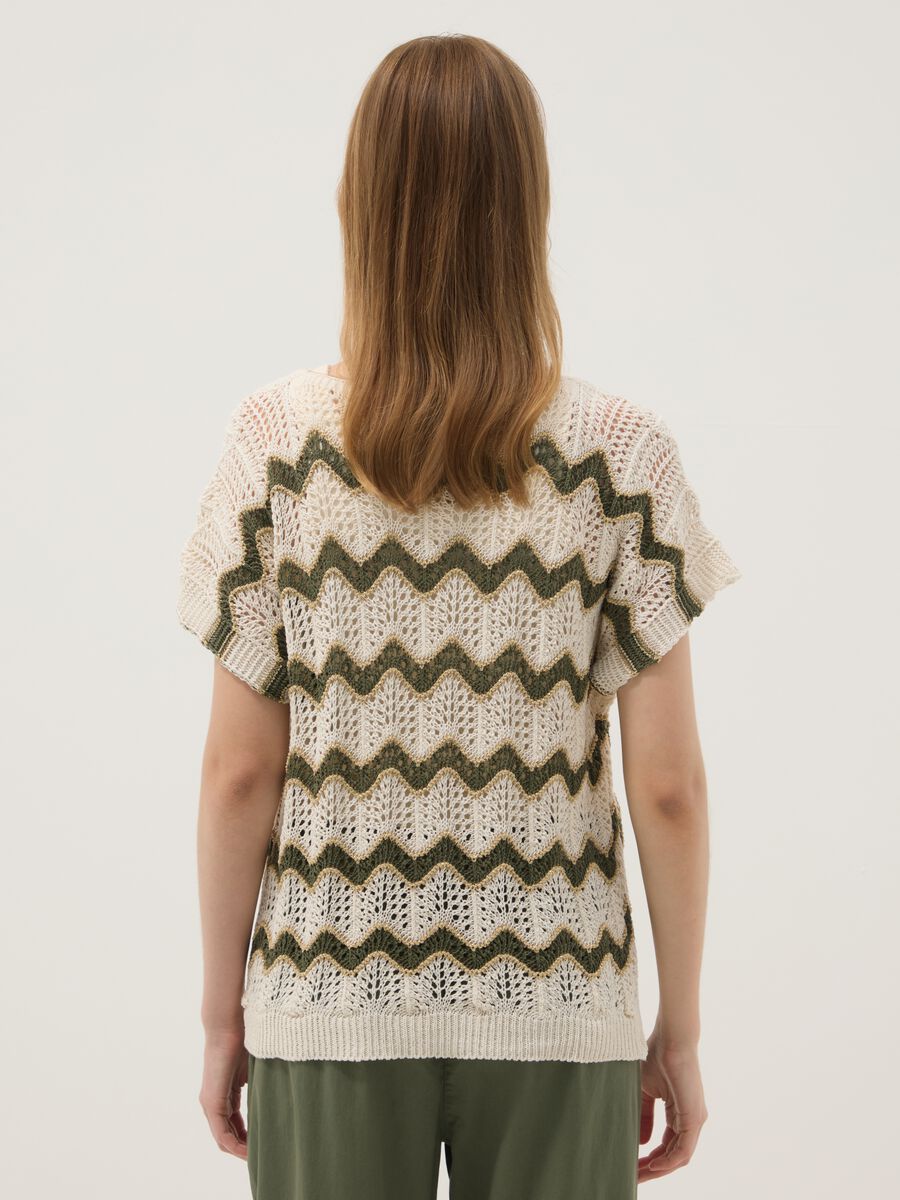 Beige open-knit striped top with green detailing in stretch cotton, regular fit_3