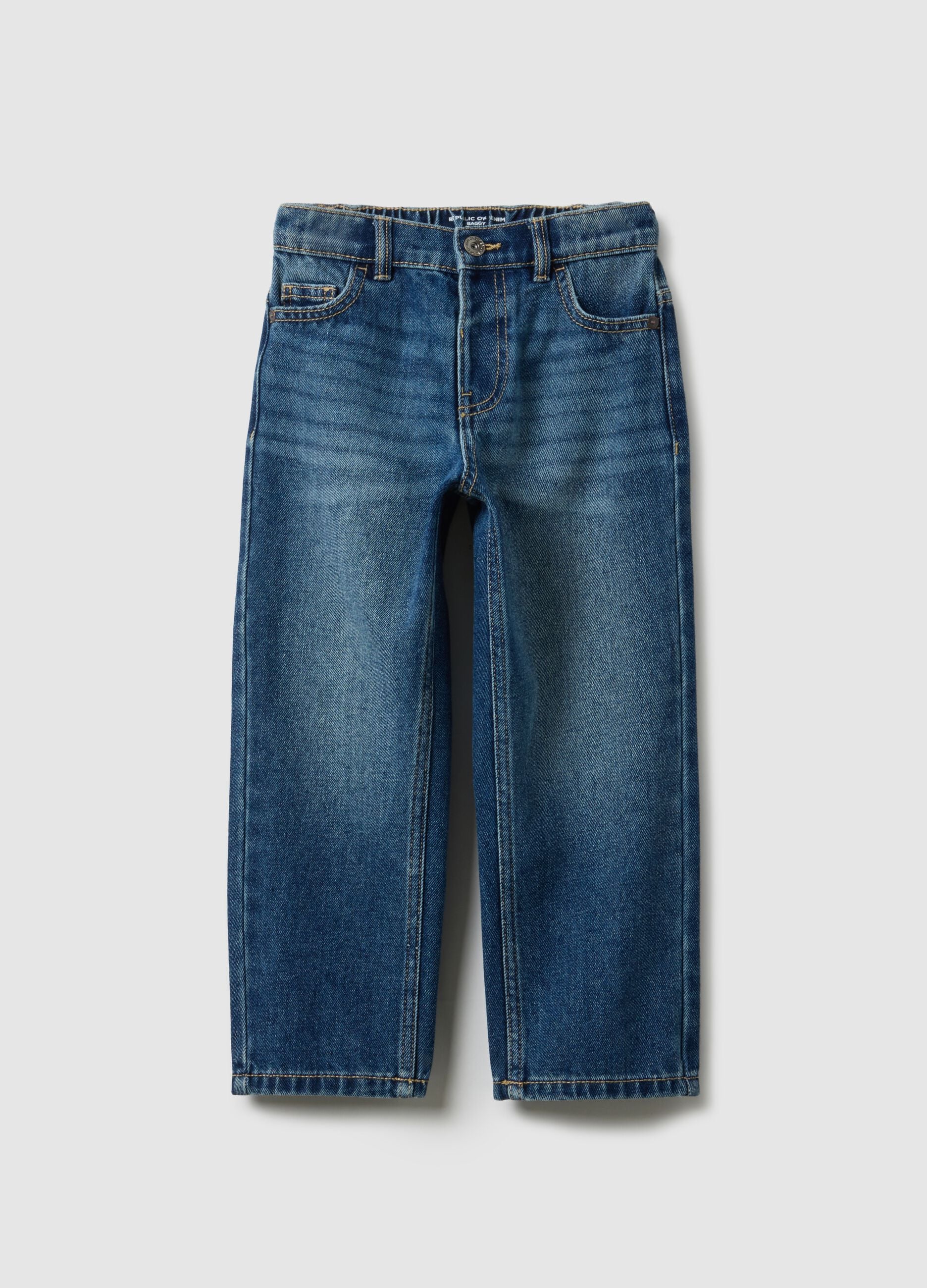 Children's blue cotton blend baggy jeans with oversized fit