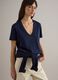 Deep V Regular Fit Blue Pure Cotton T-shirt_0