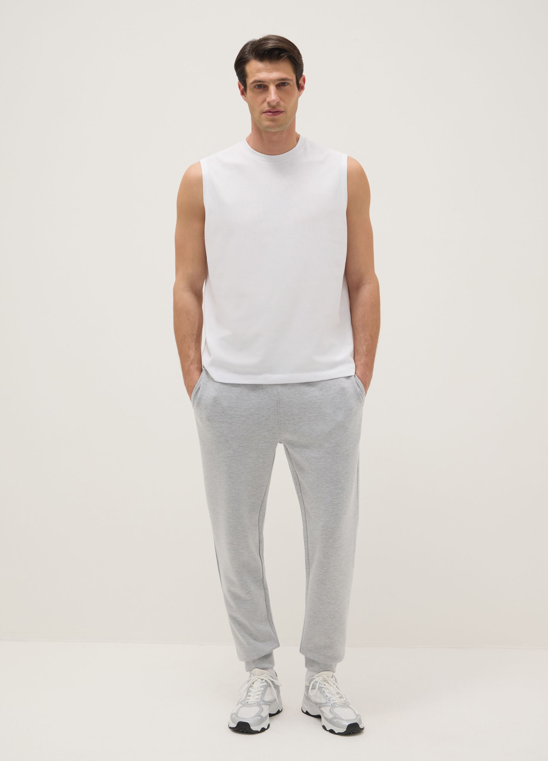 Grey Regular Fit Cotton Blend Jogger Trousers