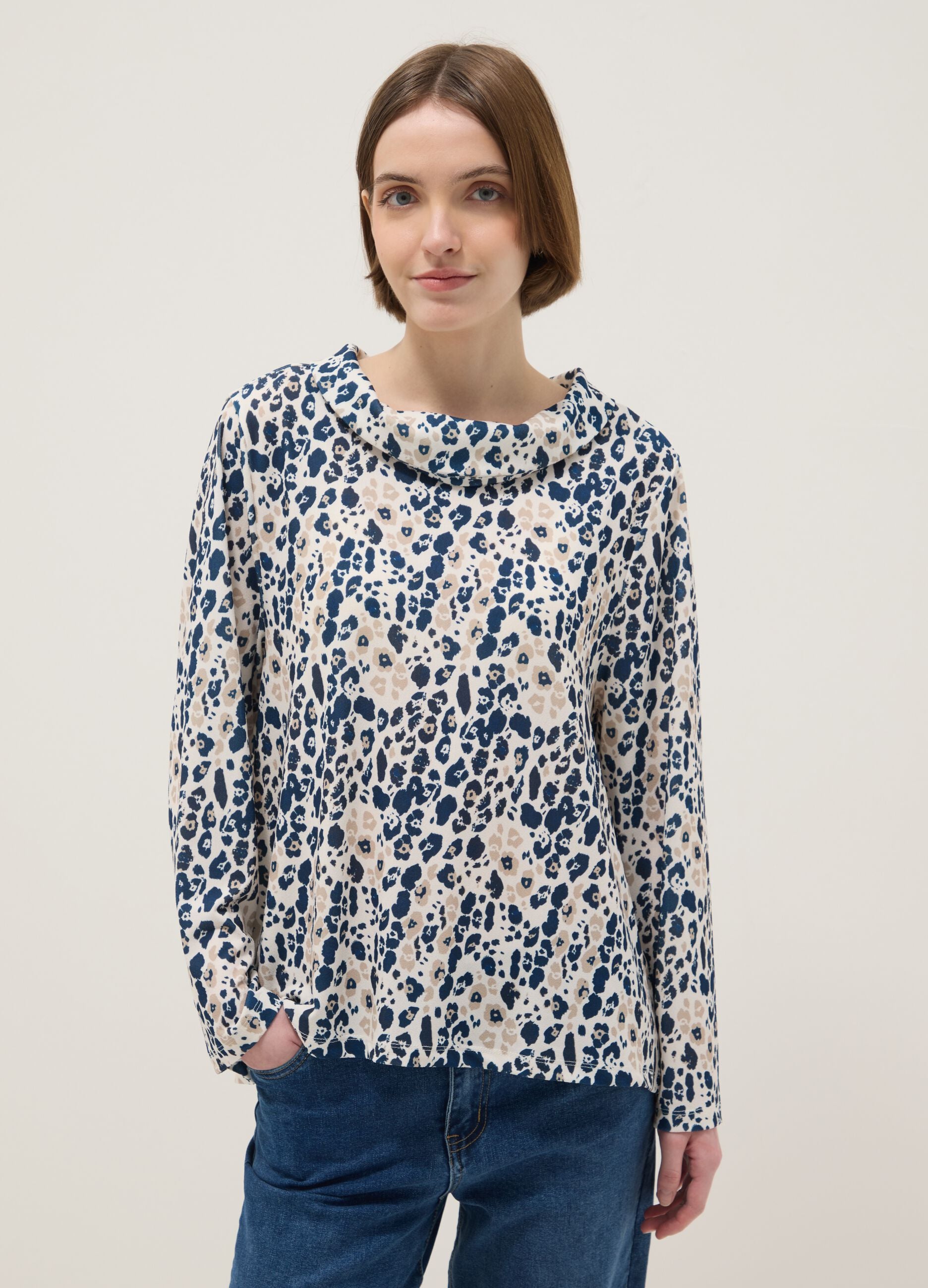 Multicolour long-sleeve regular fit shirt with pattern