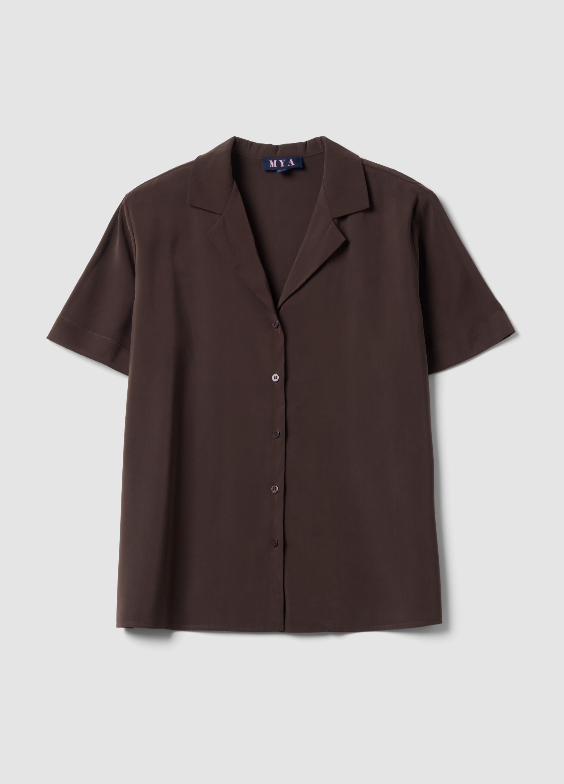 Brown oversized short-sleeve shirt in viscose blend