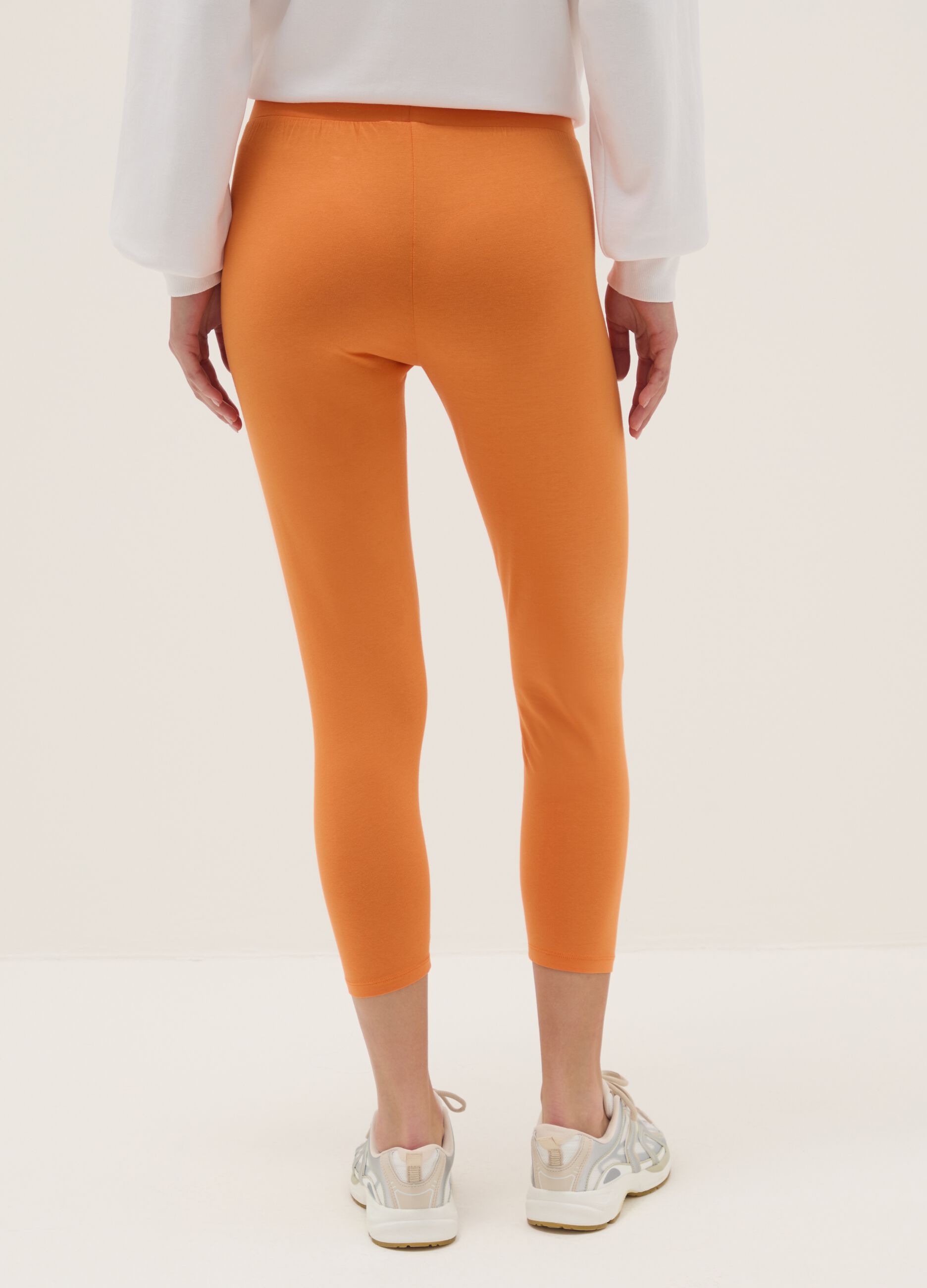 Orange stretch cotton regular fit leggings with Everlast logo