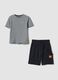Blue cotton-blend set with striped T-shirt and shorts_0