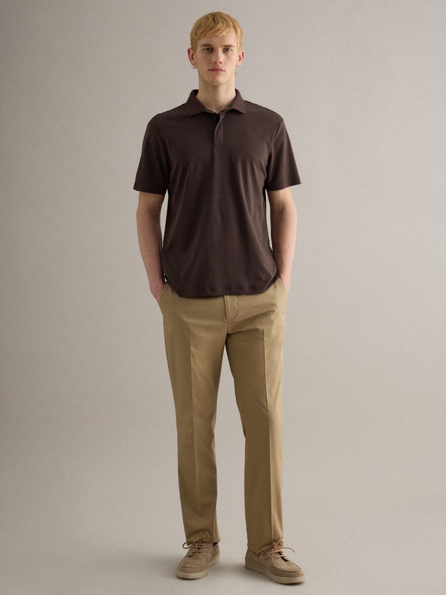 Brown mercerised pure cotton polo shirt, regular fit_1